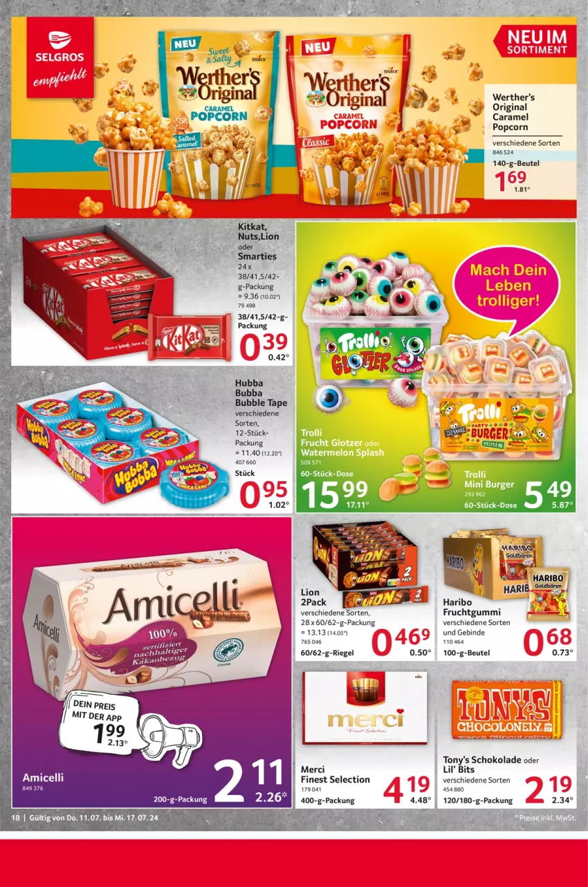 Aktueller Prospekt Selgros - Food - von 11.07 bis 17.07.2024 - strona 18 - produkty: amicelli, asti, beutel, caramel, frucht, fruchtgummi, gin, haribo, merci, popcorn, riegel, schoko, schokolade, tee, Ti