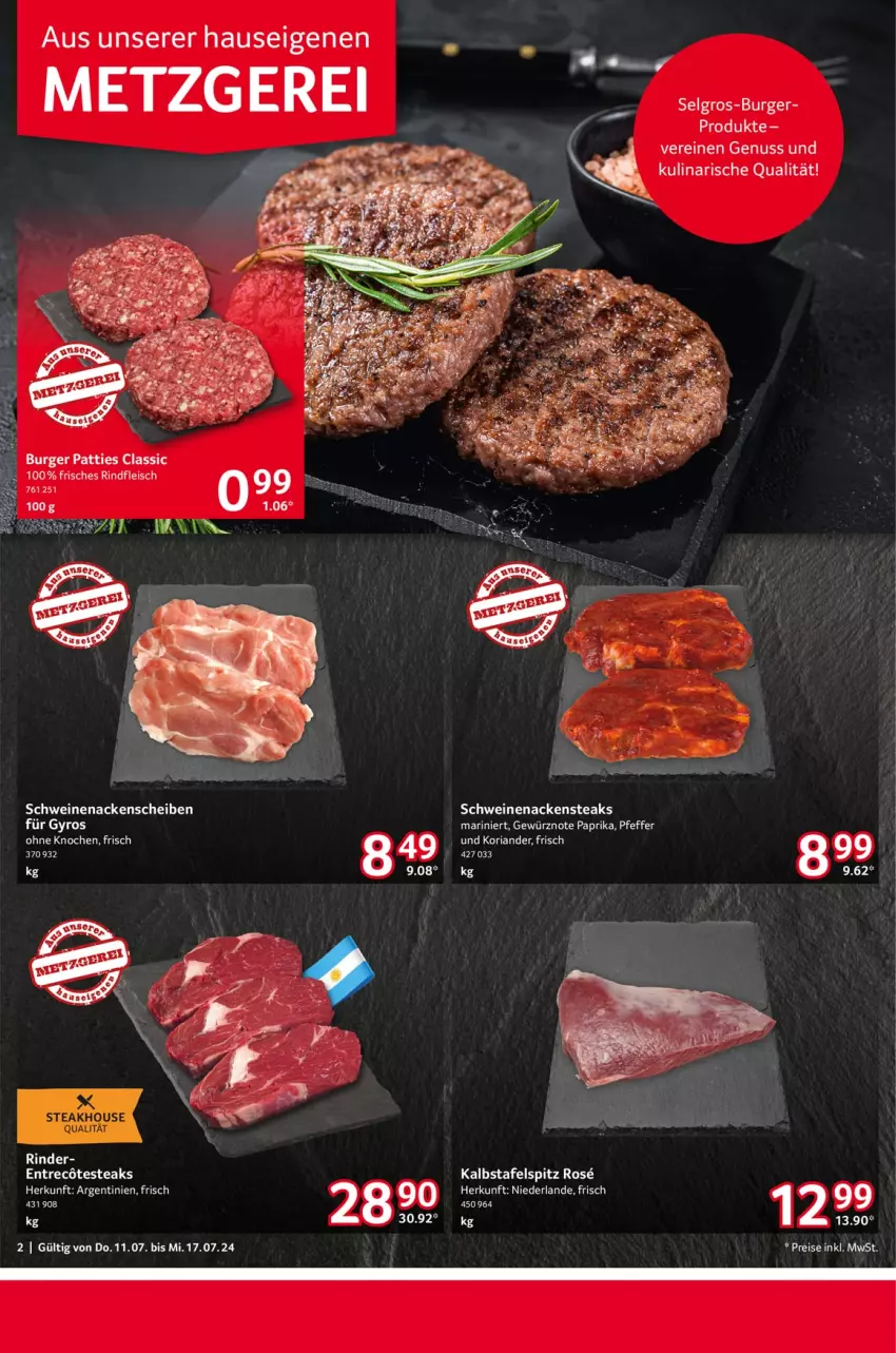 Aktueller Prospekt Selgros - Food - von 11.07 bis 17.07.2024 - strona 2 - produkty: ball, burger, eis, fleisch, gewürz, Koriander, Nackensteak, nackensteaks, nuss, paprika, pfeffer, reis, rel, Ria, rind, rinder, rindfleisch, schwein, schweine, schweinenacken, steak, steaks, tafelspitz, tee, Ti, wein, weine, Yo