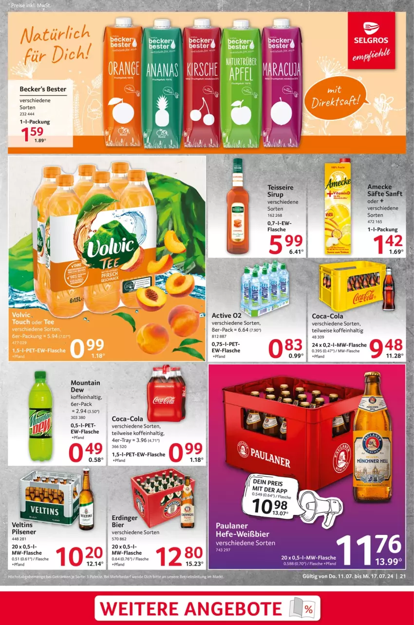 Aktueller Prospekt Selgros - Food - von 11.07 bis 17.07.2024 - strona 21 - produkty: bier, coca-cola, cola, eis, flasche, getränk, getränke, Hefe, mw-flasche, Palette, Paula, paulaner, pils, pilsener, Ti, veltins