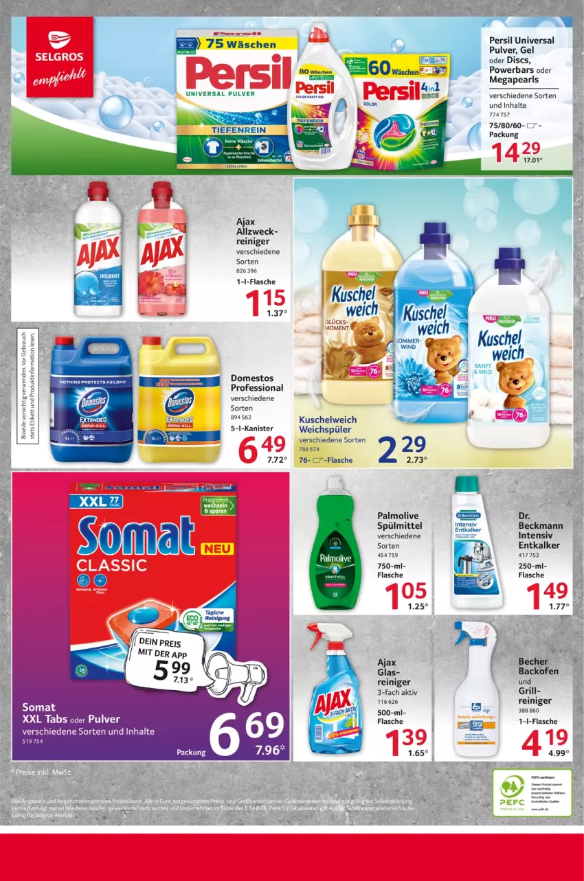 Aktueller Prospekt Selgros - Food - von 11.07 bis 17.07.2024 - strona 24 - produkty: ajax, backofen, Becher, Clin, domestos, entkalker, flasche, grill, Kuschelweich, Ofen, olive, palmolive, persil, reiniger, somat, spülmittel, Ti, universal pulver, weber, weck