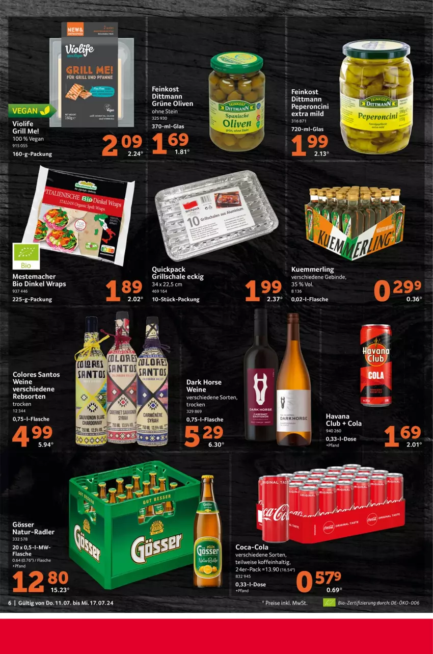 Aktueller Prospekt Selgros - Food - von 11.07 bis 17.07.2024 - strona 6 - produkty: bio, chardonnay, cola, dittmann, eis, feinkost, flasche, gösser, grill, grüne oliven, mac, mestemacher, natur, olive, oliven, radler, reis, sauvignon, Schal, Schale, Ti, wein, weine, wrap, wraps