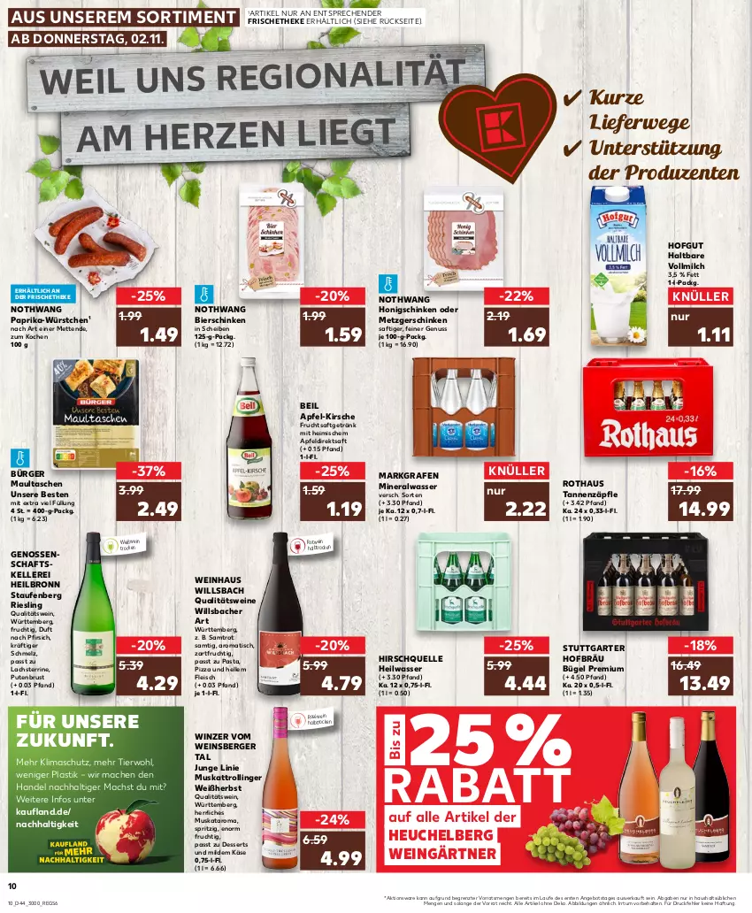 Aktueller Prospekt Kaufland - Prospekt - von 02.11 bis 08.11.2023 - strona 10 - produkty: Alwa, angebot, apfel, Apfeldirektsaft, asti, Berger, bier, bierschinken, bügel, dessert, desserts, direktsaft, eis, elle, ente, fleisch, frucht, fruchtsaft, fruchtsaftgetränk, getränk, Heu, hofgut, honig, Käse, kirsch, kirsche, lachs, mac, maultaschen, Mett, metten, milch, mineralwasser, nuss, paprika, pasta, pfirsich, pizza, pute, putenbrust, qualitätswein, qualitätsweine, riesling, roséwein, rotwein, rwe, saft, schinken, Tasche, taschen, terrine, Ti, tisch, trolli, trollinger, vollmilch, wasser, wein, weine, Weißwein, würstchen, ZTE