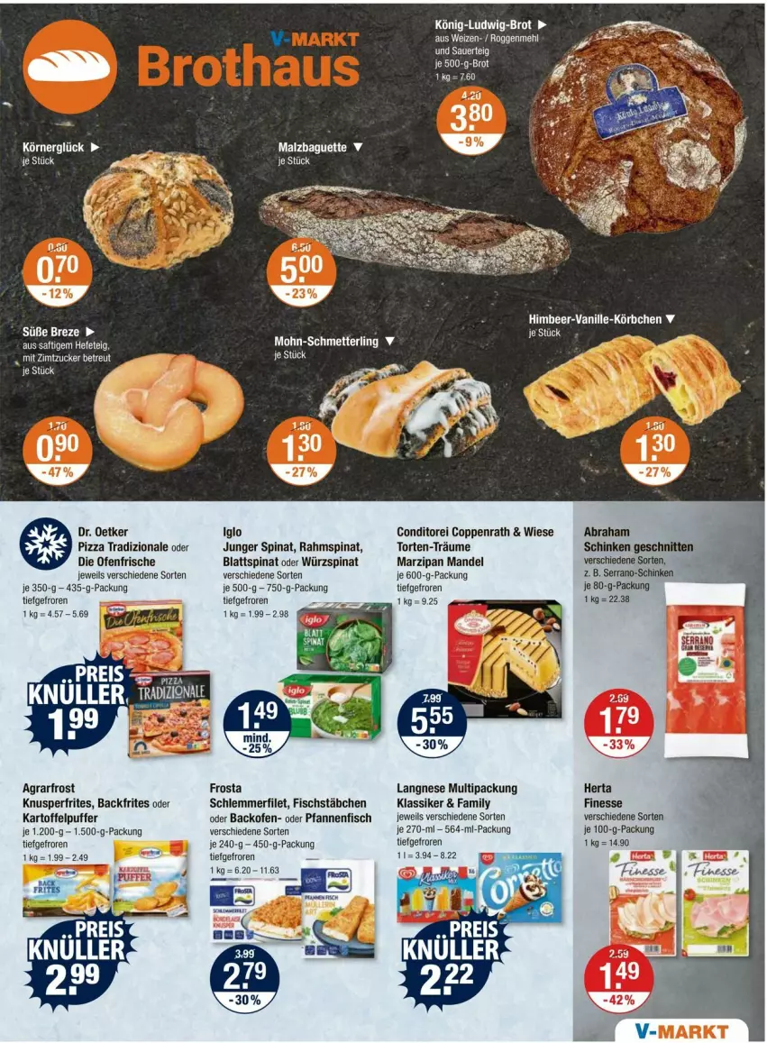 Aktueller Prospekt Vmarkt - Prospekte - von 18.07 bis 24.07.2024 - strona 5 - produkty: agrarfrost, backofen, baguette, blattspinat, brot, die ofenfrische, filet, finesse, fisch, fischstäbchen, frosta, Hefe, herta, herta finesse, kartoffel, kartoffelpuffer, langnese, malz, mandel, marzipan, Mett, Ofen, pfanne, pfannen, pizza, pizza tradizionale, rind, saft, schlemmerfilet, Schmetterling, spinat, tee, Ti, torte, tradizionale