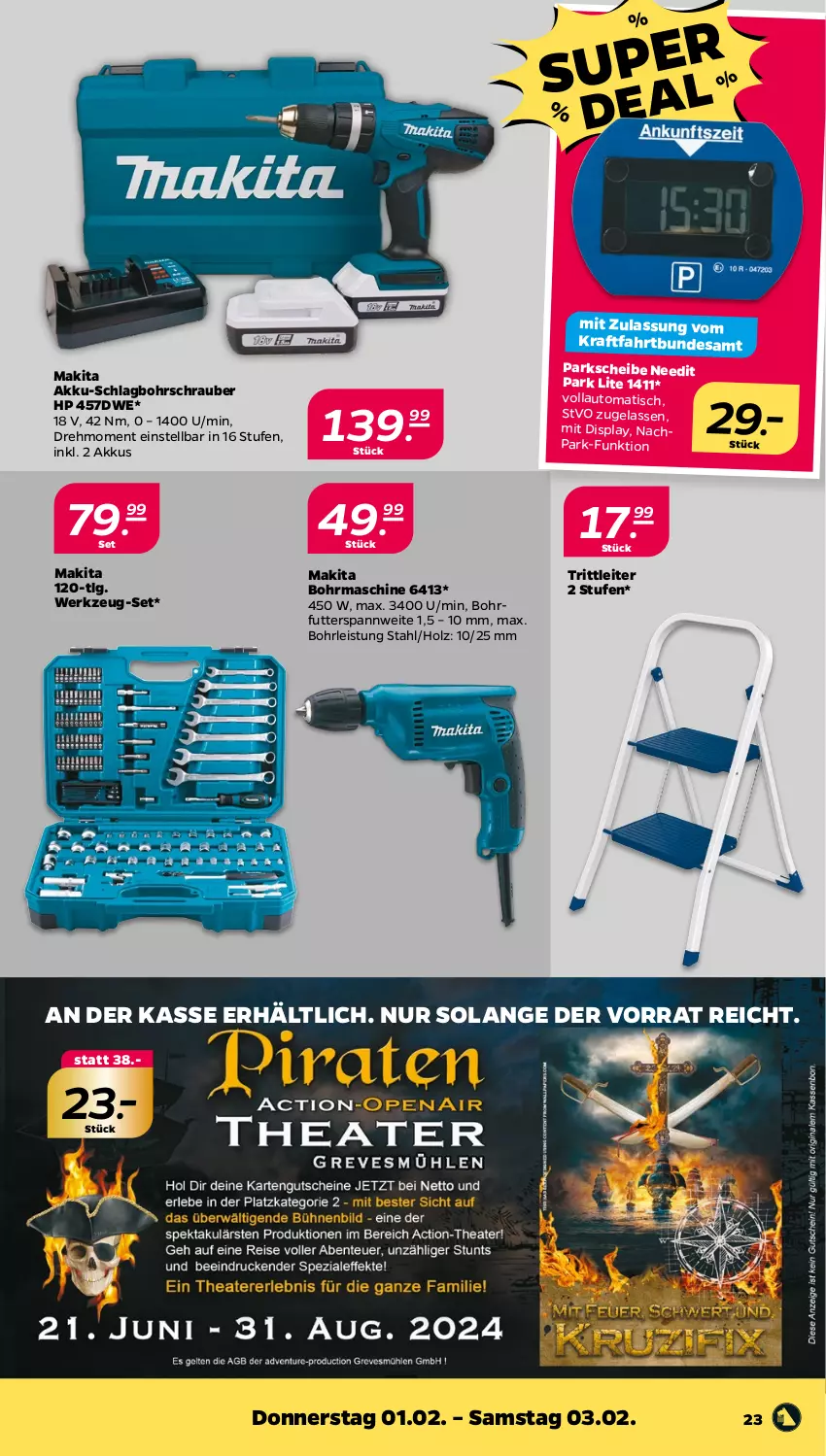 Aktueller Prospekt Netto - Woche 5 - von 29.01 bis 03.02.2024 - strona 23 - produkty: akku, Akku-Schlagbohrschrauber, auto, Bohrschrauber, eis, Holz, HP, kraft, LG, Makita, Ti, tisch, werkzeug