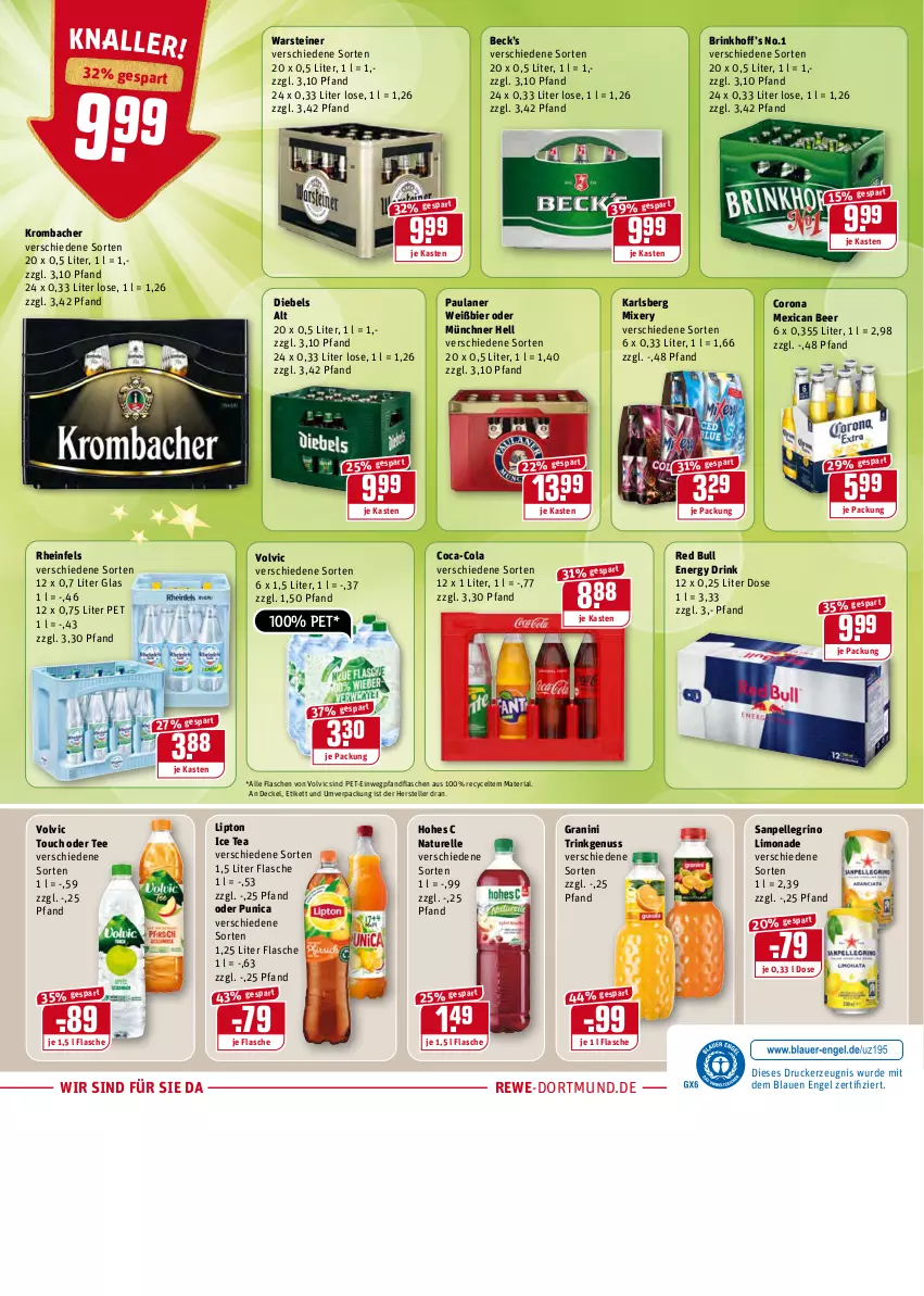 Aktueller Prospekt Rewe - Diese Woche im Angebot! - von 27.12 bis 31.12.2021 - strona 20 - produkty: bier, coca-cola, cola, corona, decke, Deckel, diebels, drink, drucker, elle, energy drink, Engel, flasche, granini, Hohes C, ice tea, karlsberg, karlsberg mixery, kerze, krombache, krombacher, limo, limonade, lipton, lipton ice tea, Mixer, mixery, natur, nuss, Paula, paulaner, punica, red bull, rel, Ria, sanpellegrino, steiner, tee, teller, Ti, volvic, warsteiner