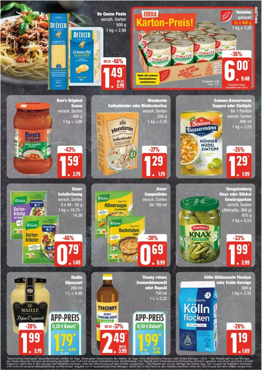 Aktueller Prospekt Edeka - Prospekte - von 07.10 bis 12.10.2024 - strona 13 - produkty: De Cecco, ecco, eintopf, gnocchi, hühner, Hühnersuppe, knorr, pasta, salat, salatkrönung, suppe, suppen, suppenliebe, thomy, topf