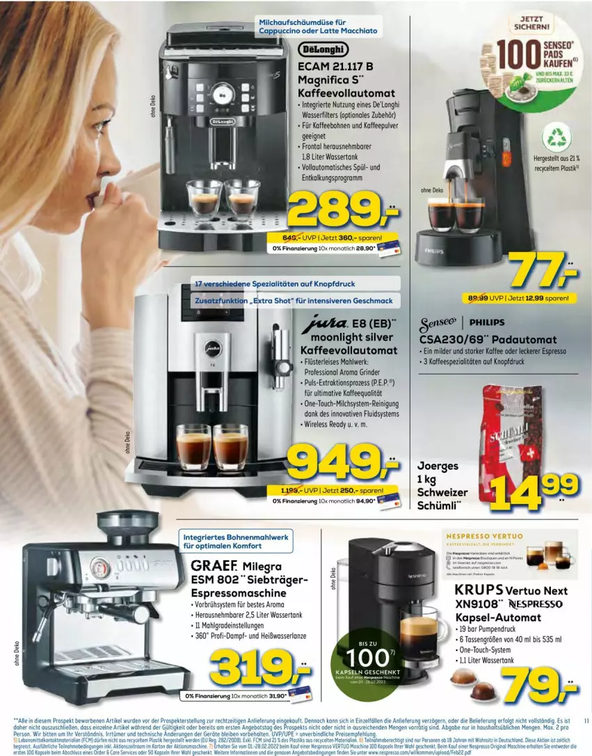 Aktueller Prospekt Euronics - Prospekte - von 23.02 bis 02.03.2022 - strona 11 - produkty: ACC, angebot, asti, auto, bohne, bohnen, Cap, cappuccino, chia, cin, De'Longhi, eis, espresso, gin, kaffee, kaffeebohnen, kaffeevollautomat, krups, latte, latte macchiato, LG, mac, macchiato, milch, nespresso, Reinigung, reis, rel, rind, rinder, Spezi, Ti, tisch, wasser, wassertank