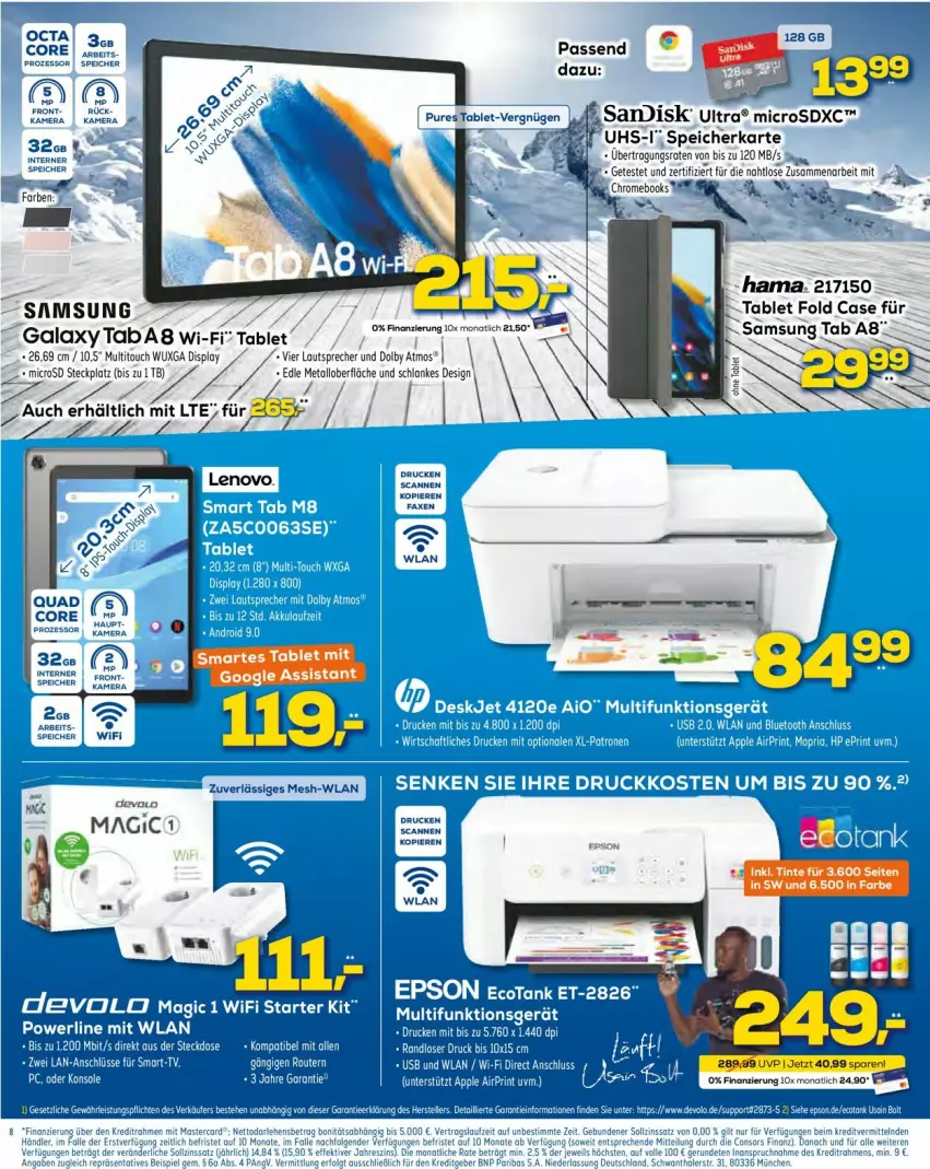 Aktueller Prospekt Euronics - Prospekte - von 23.02 bis 02.03.2022 - strona 8 - produkty: Apple, cin, devolo, eis, elle, epson, hama, kamera, lautsprecher, microsd, Router, Samsung, speicherkarte, tablet, tee, teller, Ti, usb