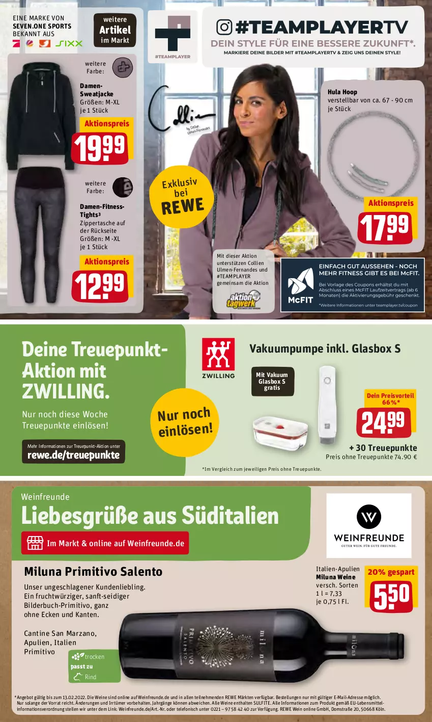 Aktueller Prospekt Rewe - Diese Woche im Angebot! - von 07.02 bis 12.02.2022 - strona 20 - produkty: aktionspreis, angebot, buch, eis, elle, frucht, Hula Hoop, Jacke, lebensmittel, preisvorteil, primitivo, reis, rind, Sport, sweatjacke, Tasche, telefon, Ti, wein, weine, zipper