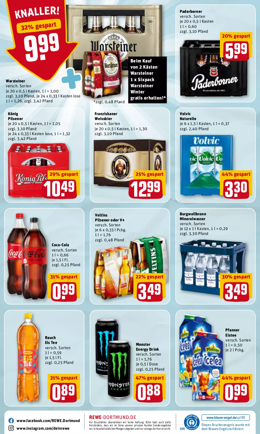 Aktueller Prospekt Rewe - Diese Woche im Angebot! - von 07.02 bis 12.02.2022 - strona 24 - produkty: Alwa, angebot, angebote, bier, burgwallbronn, coca-cola, cola, drink, drucker, eis, eistee, elle, energy drink, Engel, franziskaner, kerze, könig pilsener, mineralwasser, monster, Monster Energy, natur, pfanne, Pfanner, pils, pilsener, Rauch, rel, steiner, tee, Ti, veltins, veltins pilsener, volvic, warsteiner, wasser, weissbier