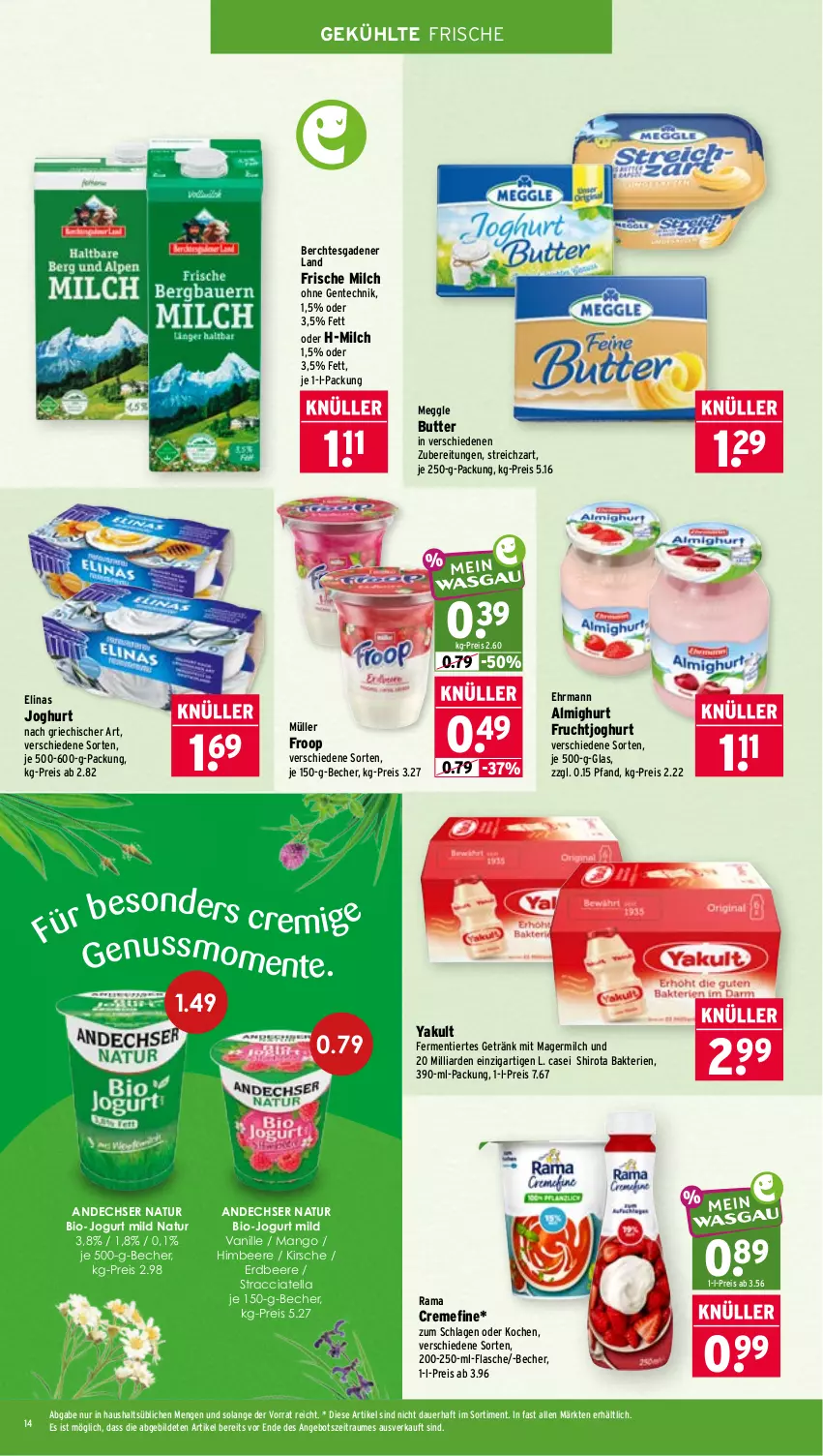 Aktueller Prospekt Wasgau - von 28.09 bis 02.10.2026 - strona 14 - produkty: ACC, almighur, almighurt, andechser natur, angebot, auer, Becher, beere, bio, butter, creme, ehrmann, ehrmann almighurt, eis, elinas, elinas joghurt, ente, erdbeere, flasche, frische milch, froop, frucht, fruchtjoghurt, Germ, getränk, himbeer, himbeere, je 250-g-packung, joghur, joghurt, joghurt nach, jogurt, kirsch, kirsche, mango, meggle, milch, Müller, müller froop, natur, nuss, rama, rama cremefine, reis, Streichzart, Ti, vanille