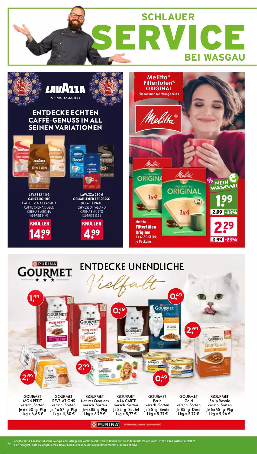 Aktueller Prospekt Wasgau - von 28.09 bis 02.10.2026 - strona 24 - produkty: angebot, auer, beutel, bohne, caffe, caffè crema, classico, decke, eis, espresso, gin, gourmet gold, kaffee, kaffeegenuss, lavazza, melitta, natur, nuss, reis, Ria, Ti, Tüte