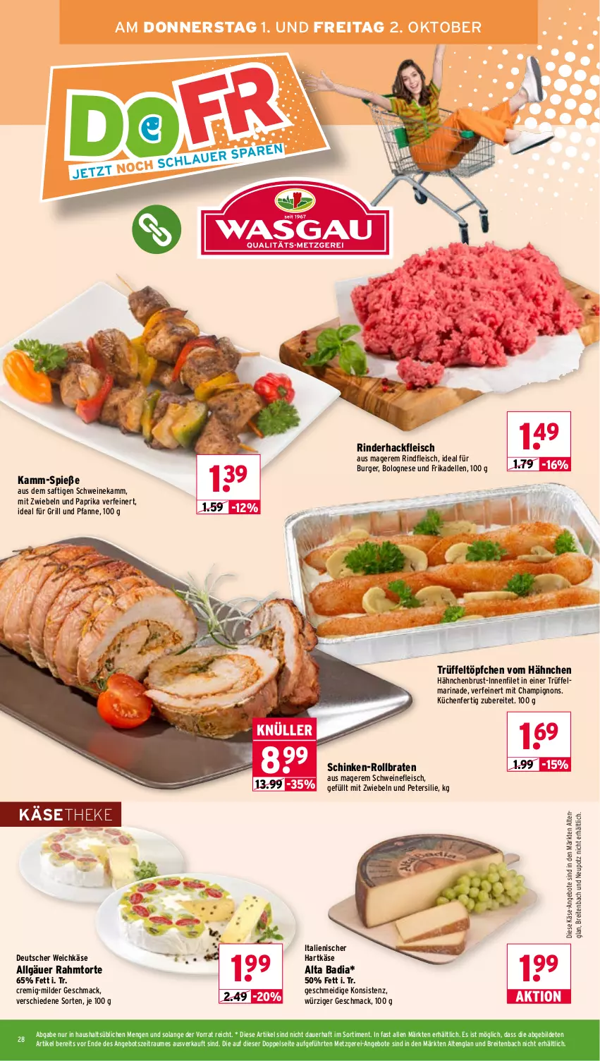 Aktueller Prospekt Wasgau - von 28.09 bis 02.10.2026 - strona 28 - produkty: angebot, angebote, auer, Bad, bolognese, braten, Brei, burger, champignon, champignons, dell, deutscher weichkäse, eis, elle, filet, fleisch, frikadellen, für grill und pfanne, grill, grill und pfanne, hackfleisch, hähnchenbrust, hartkäse, ideal für grill, ideal für grill und pfanne, italienischer hartkäse, Käse, käsetheke, küche, Küchen, LG, mac, marinade, mit zwiebeln, paprika, petersilie, pfanne, rind, rinder, rinderhackfleisch, rindfleisch, rollbraten, saft, schinken, schwein, schweine, schweinefleisch, Ti, Töpfchen, torte, Trüffel, und pfanne, weichkäse, wein, weine, zwiebel, zwiebeln