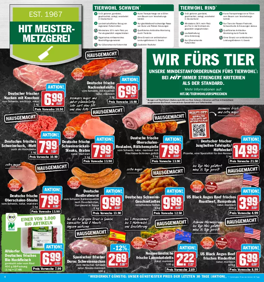 Aktueller Prospekt Hit - Prospekte - von 15.05 bis 20.05.2023 - strona 4 - produkty: antipasti, asti, auer, Bau, Bauer, beef, bio, braten, bratwurst, curry, currywurst, decke, Deckel, eis, filet, fleisch, frischkäse, Geflügel, geschnetzeltes, grill, hackfleisch, hackfleisch gemischt, jungbullen, Käse, Kette, kotelett, lack, lamm, lammkotelett, mais, Meister, Mett, milch, monitor, nackenkoteletts, natur, Oberschalenrouladen, pfanne, pfannen, pute, reis, Ria, rind, rinder, rinderfilet, ring, roastbeef, rostbratwurst, rouladen, Rückensteak, rückensteaks, rum, rumpsteak, salat, sauce, Schal, Schale, schinken, schwein, schweine, schweinenacken, schweinerücken, Spezi, spitzenqualität, Sport, steak, steaks, tafelspitz, Ti, Tiere, tisch, wein, weine, wurst, Zelt, ZTE