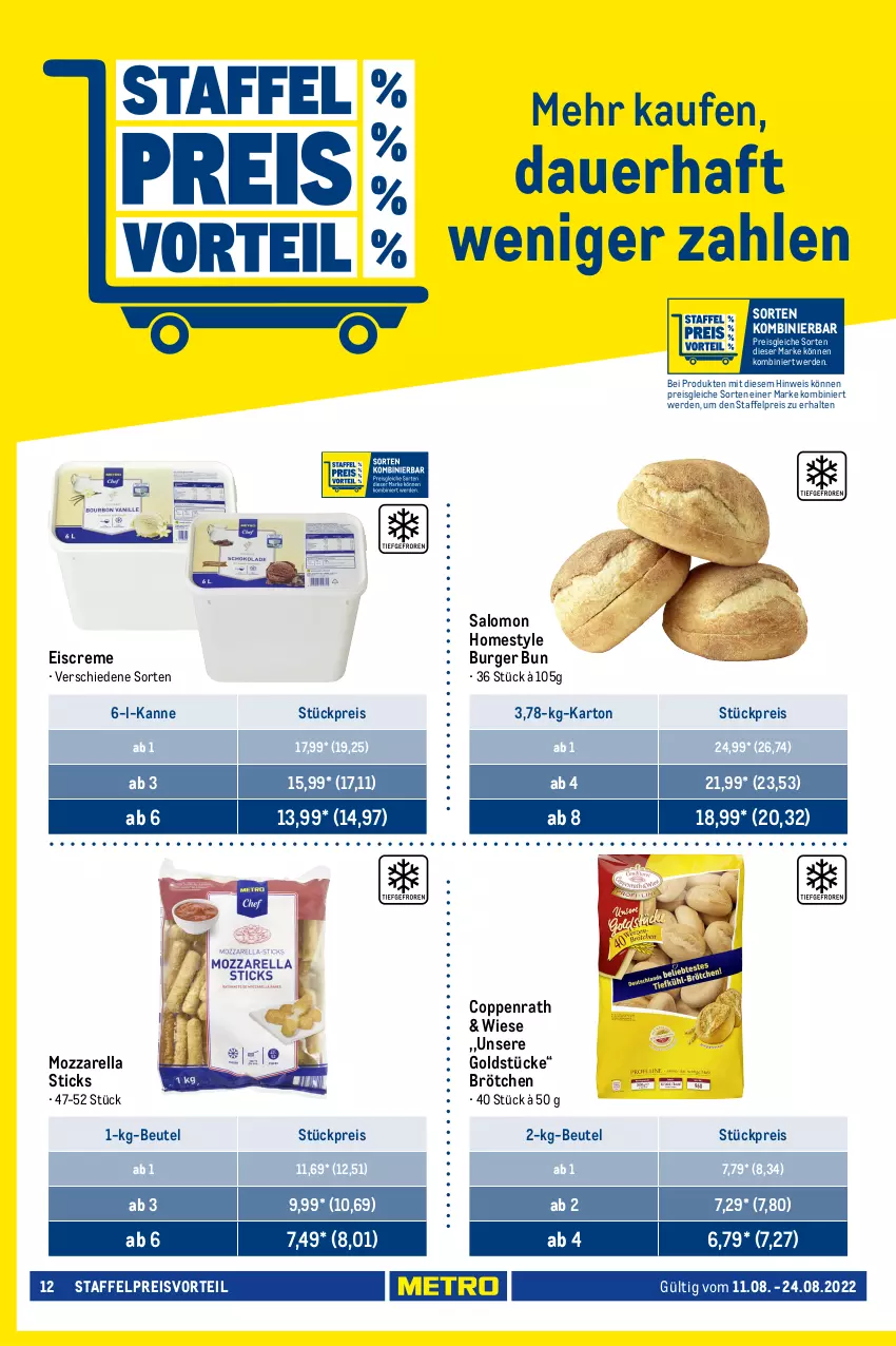 Aktueller Prospekt Metro - GastroJournal - von 11.08 bis 24.08.2022 - strona 12 - produkty: auer, beutel, brötchen, burger, cola, coppenrath, creme, Donut, donuts, eis, eiscreme, erde, Goldstücke, haribo, kuchen, lack, mozzarella, Muffin, muffins, preisvorteil, reis, rel, salomon, schnitten, schoko, schokolade, schokoladen, Ti