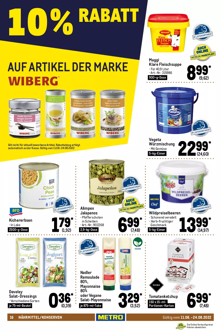 Aktueller Prospekt Metro - GastroJournal - von 11.08 bis 24.08.2022 - strona 16 - produkty: auto, barilla, beere, beeren, beutel, culinaria, dessert, desserts, dessertsauce, develey, Dr. Oetker, dressing, eimer, eis, erbsen, flasche, fleisch, frucht, ketchup, kichererbsen, Konserven, leimer, LG, mac, maggi, mayonnaise, mehl, mit gemüse, nadler, Paniermehl, pasta, pfeffer, reis, remoulade, Ria, röstzwiebeln, sahne, sahnesteif, salat, sauce, schoko, schokolade, schokoladen, Semmel, Semmelbrösel, suppe, Ti, tisch, tomate, tomaten, tomatenketchup, top-hit, torte, tortellini, Vegeta, Wild, Yo, zucker, zwiebel, zwiebeln