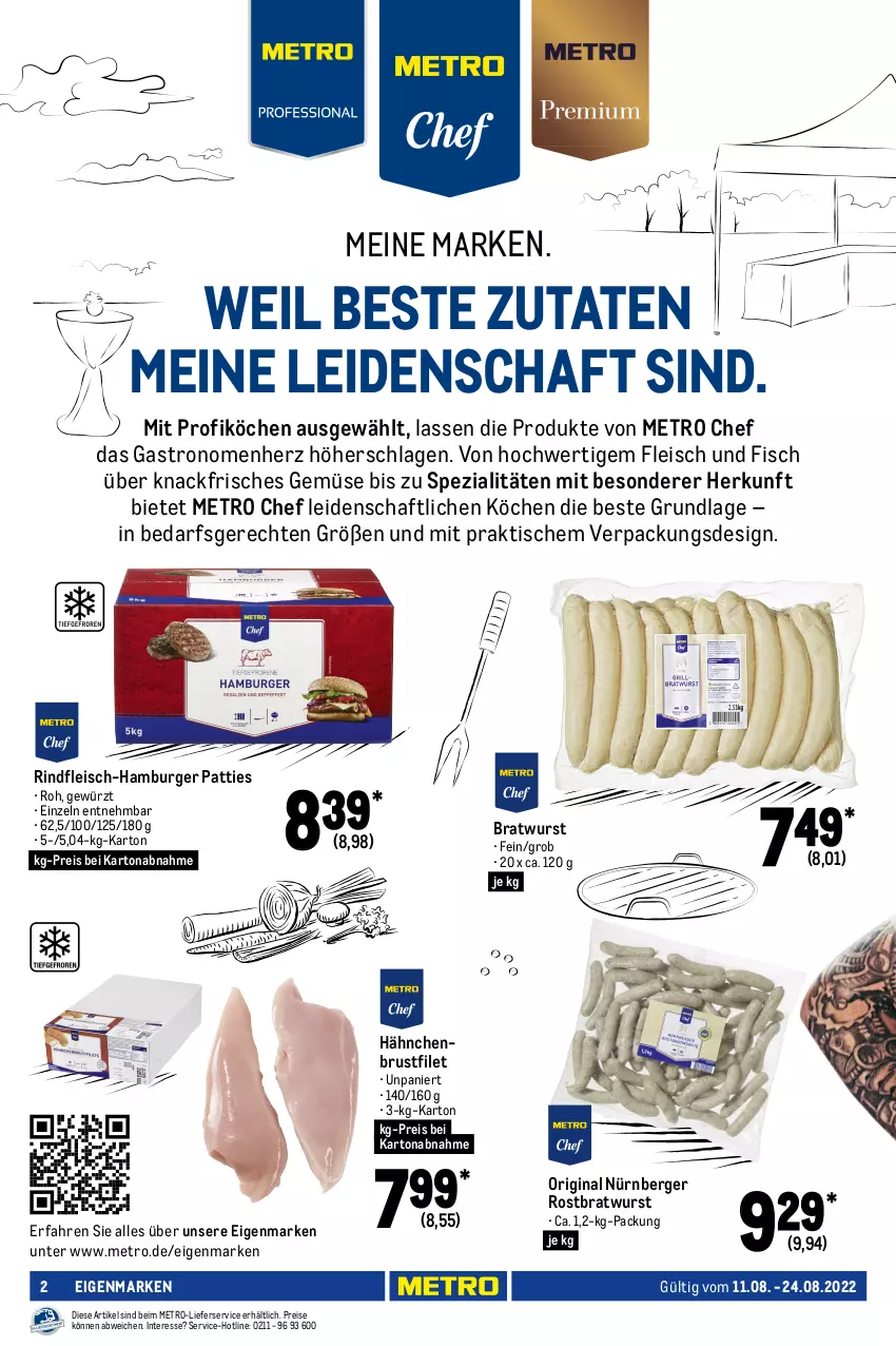 Aktueller Prospekt Metro - GastroJournal - von 11.08 bis 24.08.2022 - strona 2 - produkty: Ajvar, baguette, baguettes, Berger, beutel, bratwurst, brustfilet, burger, eis, filet, fisch, fleisch, gewürz, gin, gurke, gurken, hähnchenbrust, hähnchenbrustfilet, hamburger, kartoffel, kräuter, Kräuterseitlinge, lachs, lachsfilet, lieferservice, Metro, nürnberger, reifen, reis, rind, rindfleisch, rostbratwurst, salat, Schal, Schale, Spezi, Ti, tisch, würfel, wurst