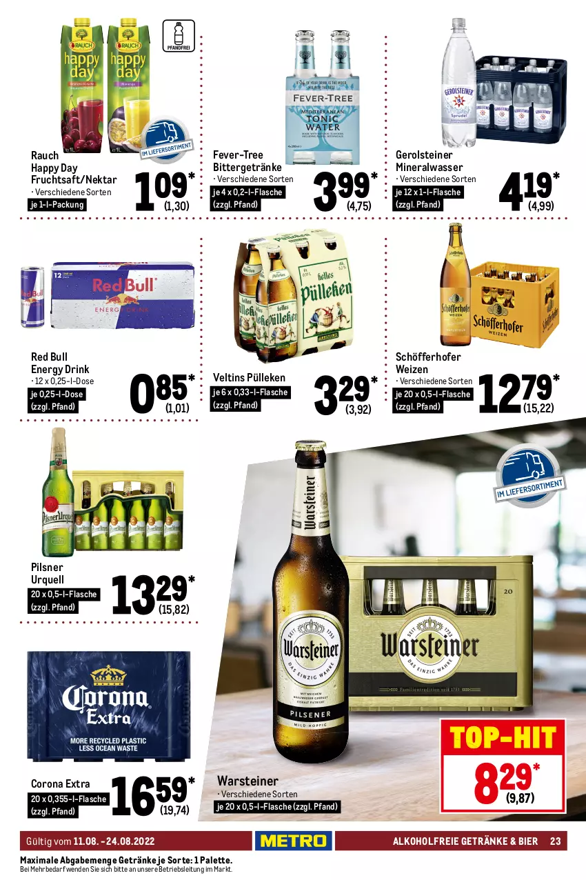 Aktueller Prospekt Metro - GastroJournal - von 11.08 bis 24.08.2022 - strona 23 - produkty: alkohol, alkoholfreie getränke, Alwa, aprikose, aprikosen, asti, auto, Berger, bier, champagne, champagner, chardonnay, chia, chianti, corona, corona extra, cuvée, de blancs, dell, drink, ecco, elle, energy drink, ernesto, fever-tree, flasche, frizzante, frucht, früchte, früchten, fruchtsaft, gerolsteine, gerolsteiner, getränk, getränke, Happy Day, honig, honigmelone, kirsch, kirsche, kirschen, LG, mac, magnum, mandel, mandeln, melone, mineralwasser, natur, natura, Nektar, Palette, perla, pils, pilsner, pilsner urquell, Pinot, pinot grigio, prosecco, Rauch, red bull, saft, sauvignon, sauvignon blanc, schöfferhofer, sekt, steiner, Ti, tisch, top-hit, vanille, veltins, vin de france, warsteiner, wasser, wein, zitrone, zitronen