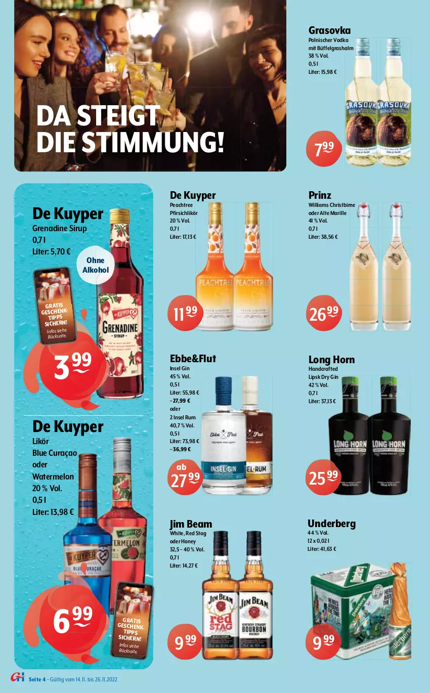 Aktueller Prospekt Getraenke Hoffmann - Prospekte - von 14.11 bis 26.11.2022 - strona 4 - produkty: alkohol, aust, cabernet, chardonnay, doppio passo, dry gin, eis, elle, Finish, freixenet, frucht, gin, grill, grillo, jim beam, Kette, LG, likör, mac, merl, merlot, ohne alkohol, passo, pfirsich, primitivo, reis, Ria, ring, rosato, rotwein, rum, sekt, sirup, Ti, underberg, usb, vodka, wein, weine