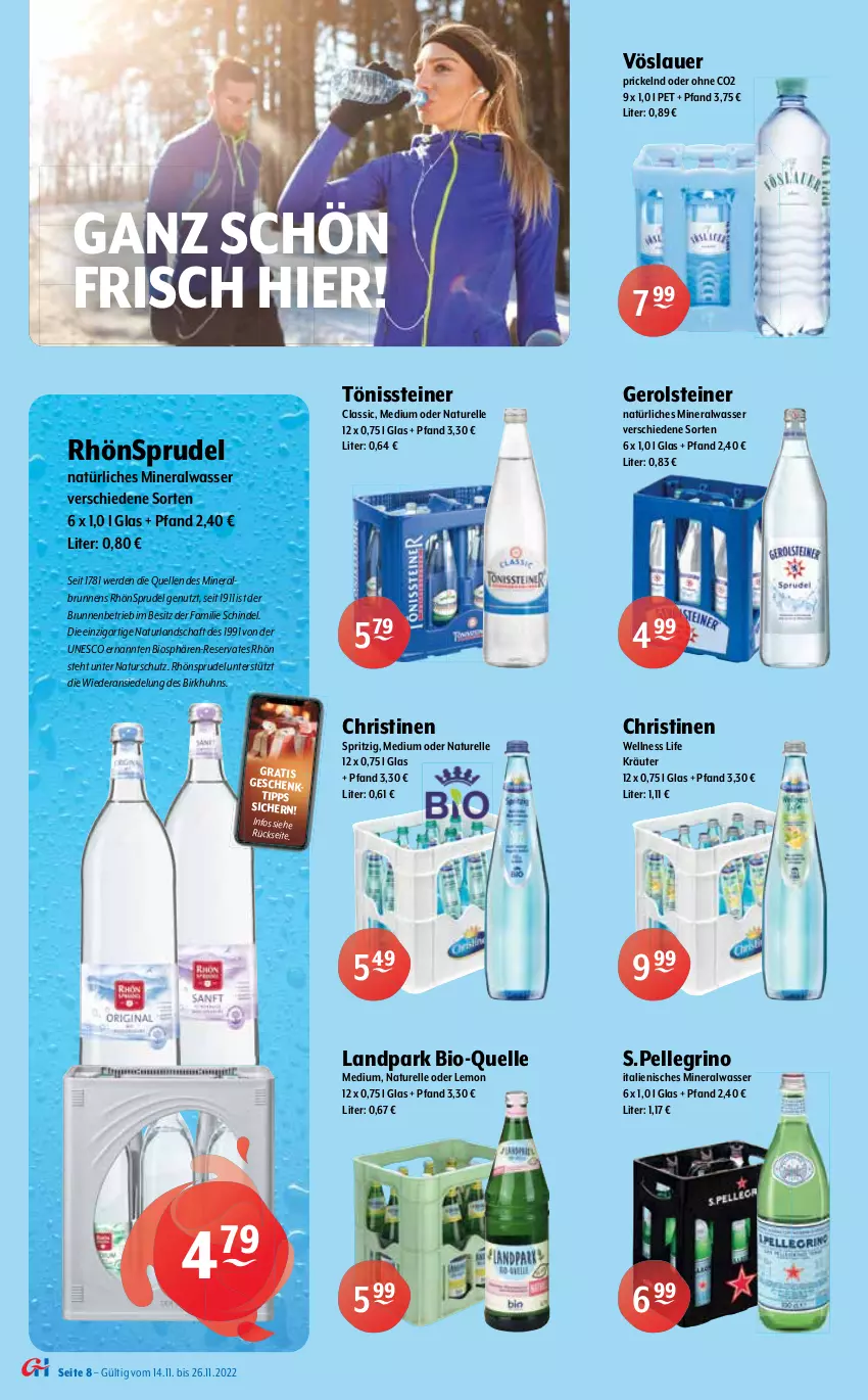 Aktueller Prospekt Getraenke Hoffmann - Prospekte - von 14.11 bis 26.11.2022 - strona 8 - produkty: Alwa, auer, bier, bio, brunnen, diebels, elle, erde, erdinger, gerolsteine, gerolsteiner, hasseröder, kräuter, mineralwasser, natur, naturland, natürliches mineralwasser, pils, premium pils, radler, rel, RhönSprudel, Sprudel, steiner, Ti, vöslauer, wasser