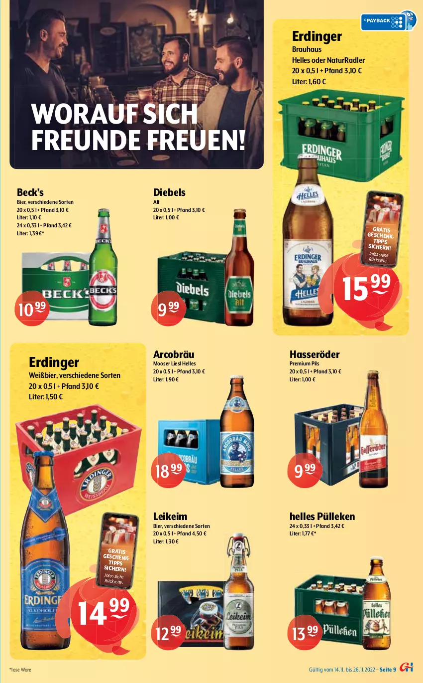 Aktueller Prospekt Getraenke Hoffmann - Prospekte - von 14.11 bis 26.11.2022 - strona 9 - produkty: Alwa, auer, bier, bio, brunnen, diebels, elle, erde, erdinger, gerolsteine, gerolsteiner, hasseröder, kräuter, mineralwasser, natur, naturland, natürliches mineralwasser, pils, premium pils, radler, rel, RhönSprudel, Sprudel, steiner, Ti, vöslauer, wasser