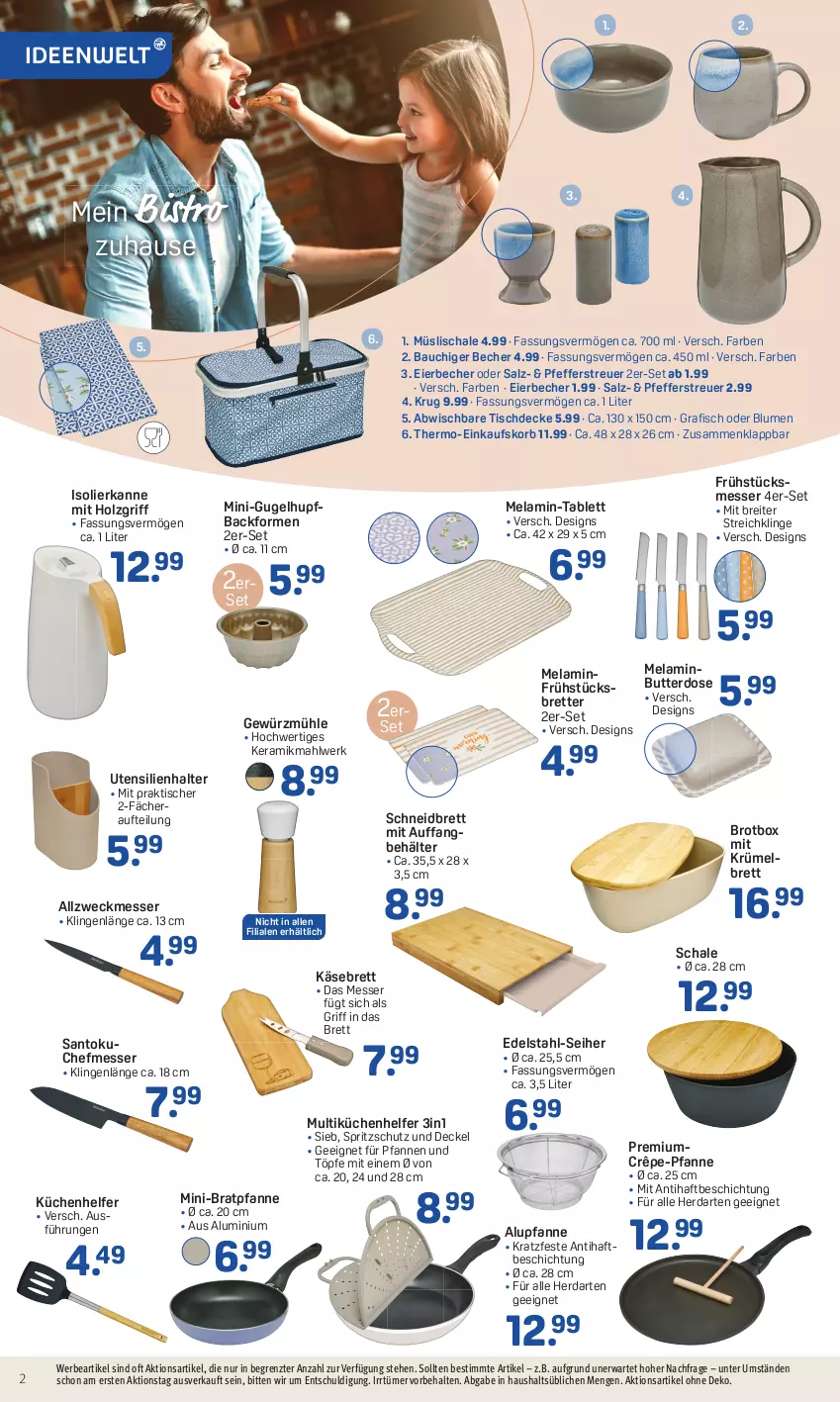 Aktueller Prospekt Rossmann - Prospekte - von 03.04 bis 06.04.2023 - strona 2 - produkty: Backform, Bau, Becher, Behälter, blume, blumen, bratpfanne, Brei, brot, butter, Butterdose, Crêpe-Pfanne, decke, Deckel, edelstahl, eier, Eierbecher, einkaufskorb, fisch, gewürz, Gewürzmühle, herdarten, Holz, isolierkanne, Käse, korb, küche, Küchen, Küchenhelfer, messer, müsli, Müslischale, pfanne, pfannen, pfeffer, Pfefferstreuer, salz, Schal, Schale, Spritzschutz, tablet, tablett, Ti, tisch, tischdecke, weck, ZTE