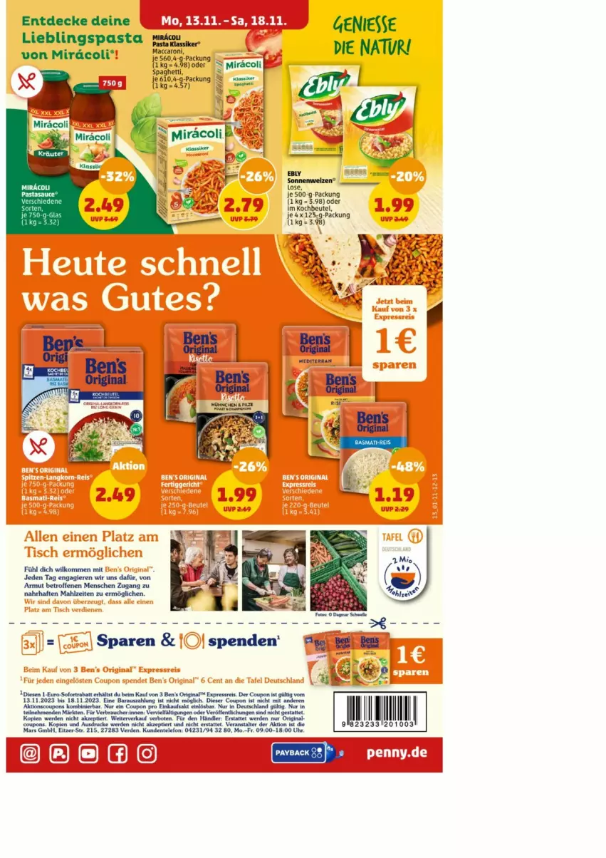 Aktueller Prospekt Penny - Prospekte - von 13.11 bis 18.11.2023 - strona 13 - produkty: coupon, coupons, decke, deo, natur, pasta, sauce, Ti, vita