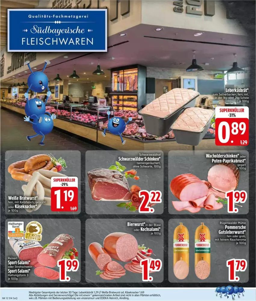 Aktueller Prospekt Edeka - Prospekte - von 17.03 bis 22.03.2025 - strona 14 - produkty: Abtei, bier, bratwurst, deka, eis, fleisch, fleischwaren, gutsleberwurst, Kalbfleisch, Käse, knacker, leberkäs, leberwurst, mit kalbfleisch, paprika, Pommersche, pute, Rauch, reis, rel, salami, schinken, schwarzwälder schinken, schwein, Sport, Ti, wein, wurst, ZTE