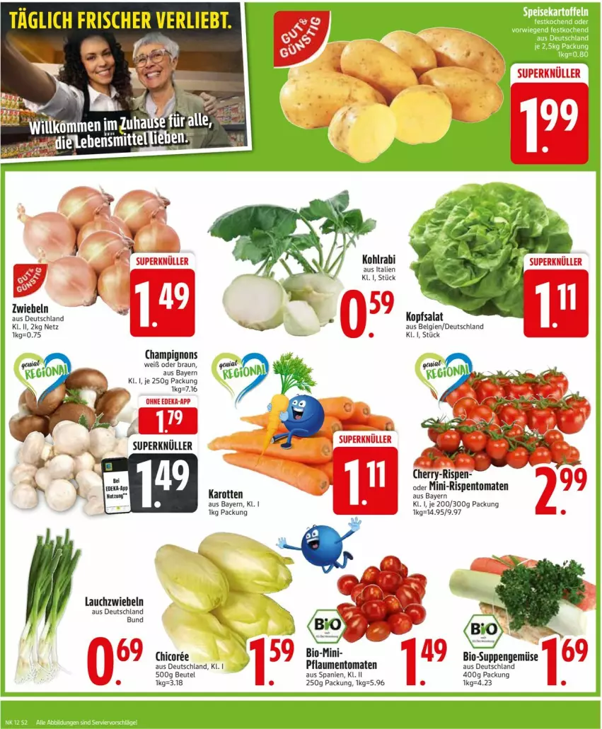 Aktueller Prospekt Edeka - Prospekte - von 17.03 bis 22.03.2025 - strona 2 - produkty: beutel, bio, braun, champignon, champignons, deka, karotten, kohlrabi, kopfsalat, Lauchzwiebel, lauchzwiebeln, LG, mini-rispentomaten, pflaume, pflaumen, rispentomaten, salat, tomate, tomaten, zwiebel, zwiebeln