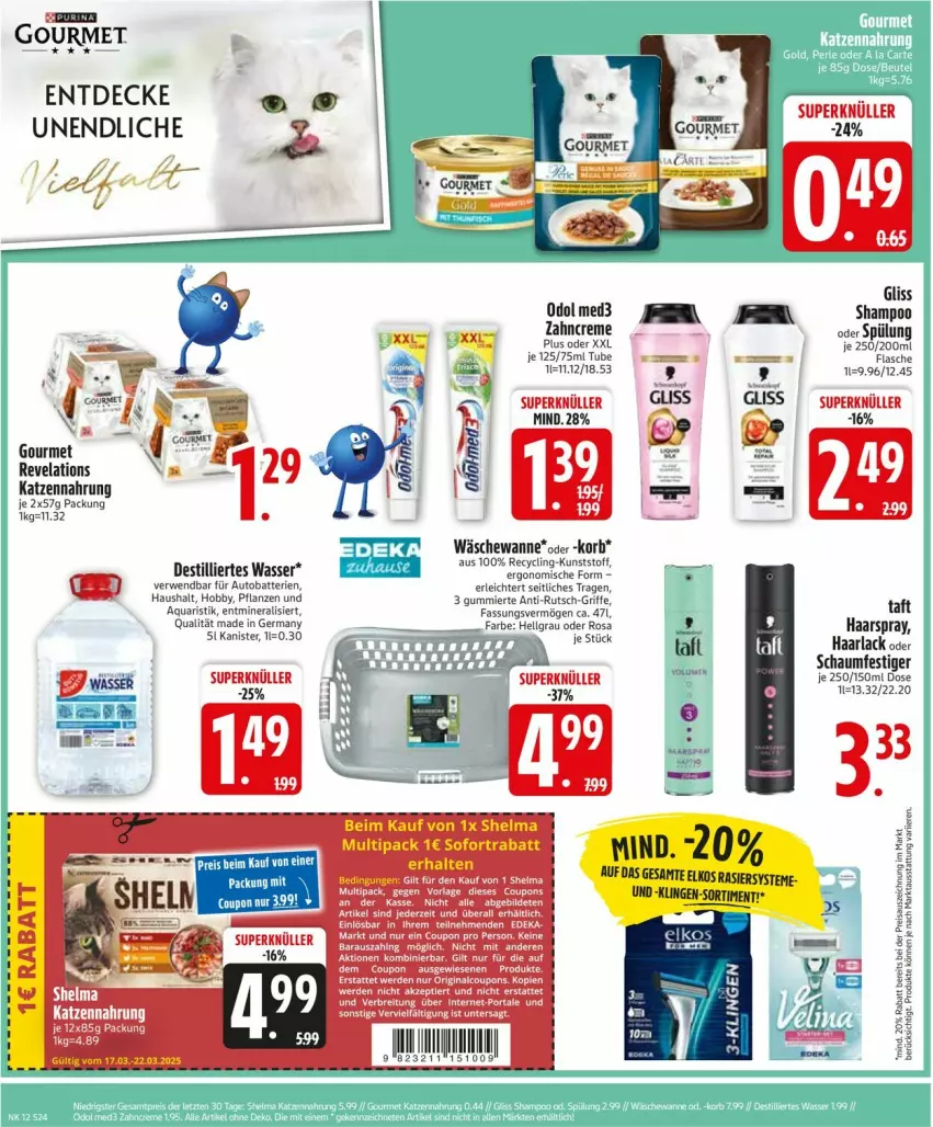 Aktueller Prospekt Edeka - Prospekte - von 17.03 bis 22.03.2025 - strona 24 - produkty: aqua, arla, auto, Autobatterien, batterie, batterien, Clin, coupon, coupons, creme, decke, deka, elkos, erde, flasche, Germ, gliss, Haarlack, haarspray, Hobby, katzennahrung, korb, lack, LG, oder schaumfestiger, Odol, odol med, odol med3, pflanze, pflanzen, rwe, schaumfestiger, shampoo, shampoo oder spülung, sofortrabatt, spülung, Taft, Ti, Wanne, wasser, zahncreme