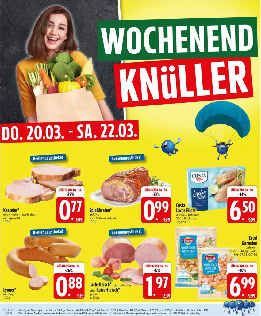 Aktueller Prospekt Edeka - Prospekte - von 17.03 bis 22.03.2025 - strona 26 - produkty: beutel, braten, eis, escal, filet, filets, fleisch, garnelen, Kaiser, kasseler, lachs, lyoner, reis, ring, schwein, schweine, Ti, tisch, wein, weine, Yo, ZTE