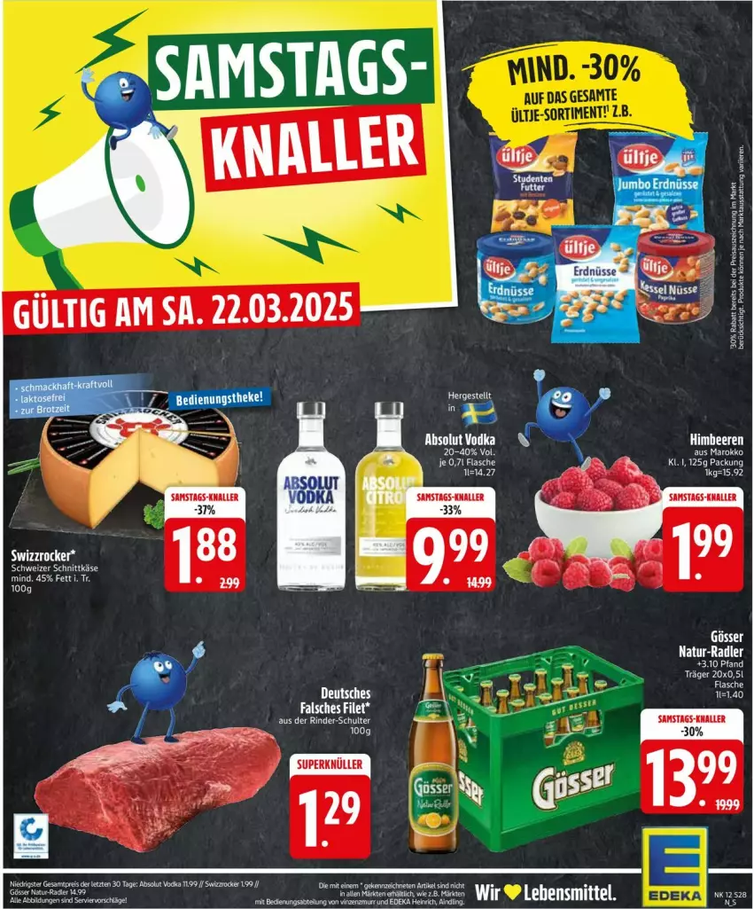 Aktueller Prospekt Edeka - Prospekte - von 17.03 bis 22.03.2025 - strona 28 - produkty: Absolut Vodka, deka, dip, eis, natur, radler, reis, rind, rinder, Swizzrocker, Ti, vodka, ZTE