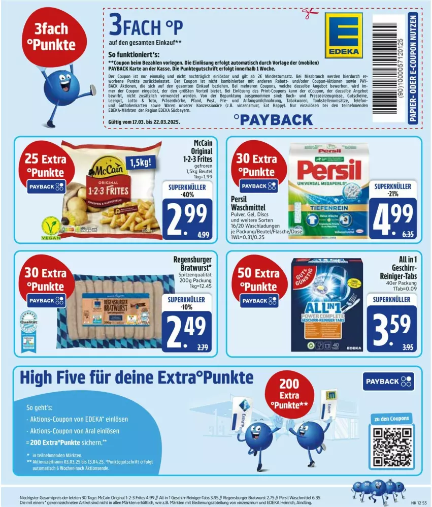 Aktueller Prospekt Edeka - Prospekte - von 17.03 bis 22.03.2025 - strona 5 - produkty: angebot, auto, beutel, bratwurst, buch, burger, coupon, coupons, deka, elle, erde, geschirr, gin, guthabenkarte, gutschein, gutscheine, Intel, LG, mccain, milch, payback, regensburger, rwe, spitzenqualität, telefon, Ti, tisch, waschmittel, wurst