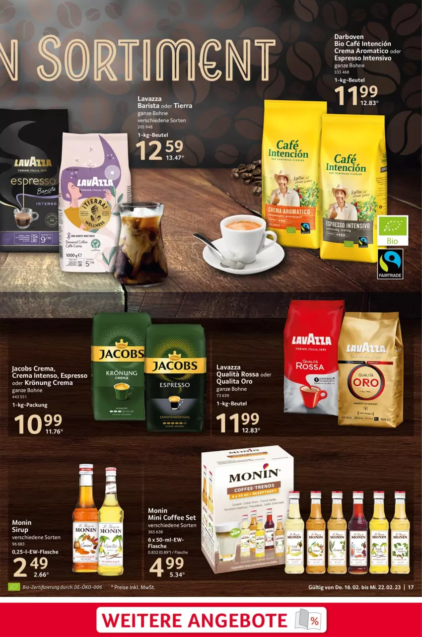 Aktueller Prospekt Selgros - Food - von 16.02 bis 22.02.2023 - strona 17 - produkty: angebot, angebote, beutel, bio, bohne, caffe, eier, eis, espresso, flasche, intenso, jacobs, Jacobs Crema, lavazza, monin, oder espresso, reis, sirup, tee, Ti