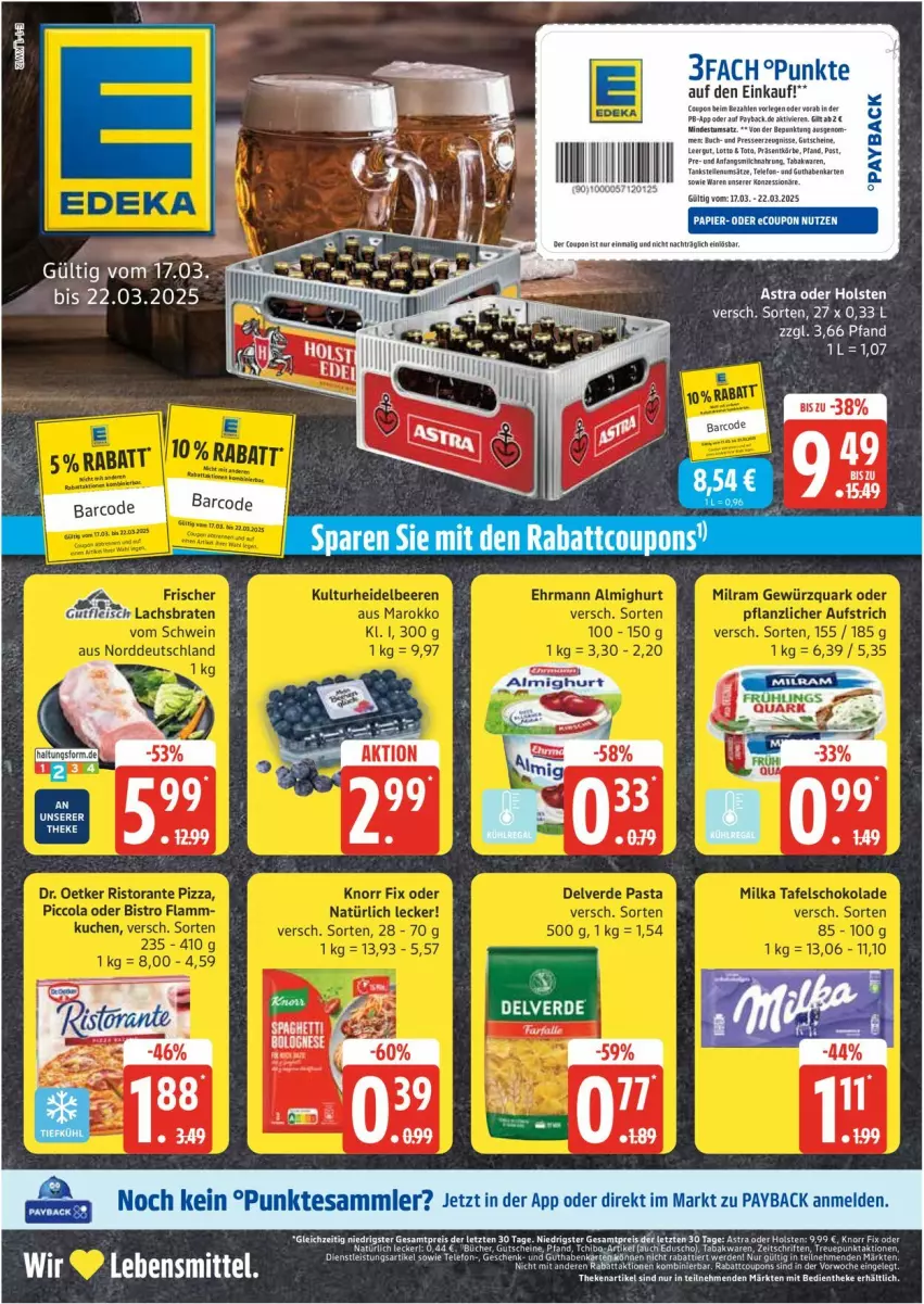 Aktueller Prospekt Edeka - Prospekte - von 17.03 bis 22.03.2025 - strona 1 - produkty: Bank, elle, erde, farfalle, guthabenkarte, knorr, knorr fix, milch, payback, tee, telefon, Ti, Yo, ZTE