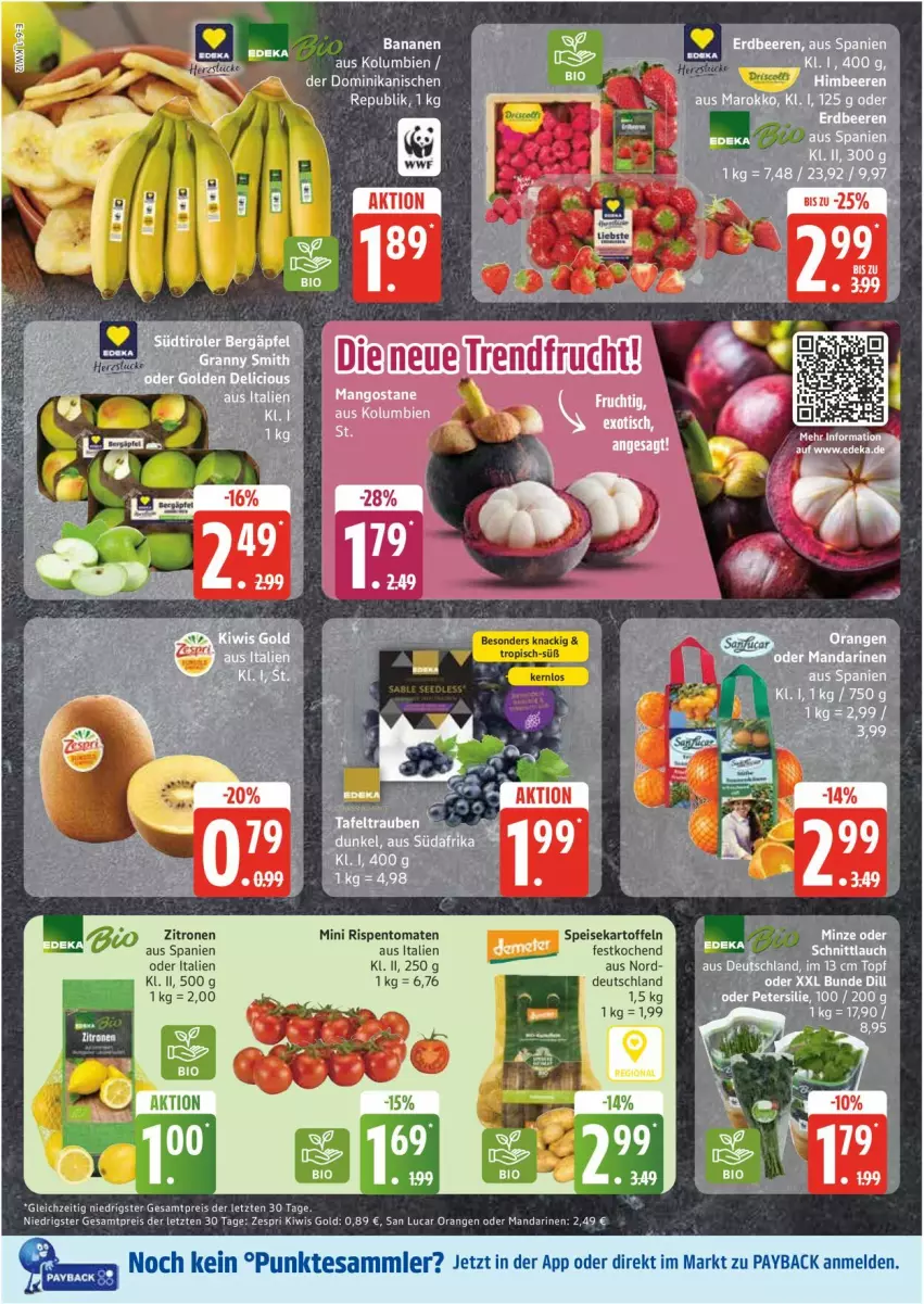 Aktueller Prospekt Edeka - Prospekte - von 17.03 bis 22.03.2025 - strona 6 - produkty: banane, bananen, beere, beeren, eis, erdbeere, erdbeeren, kartoffel, kartoffeln, kiwi, mandarine, mandarinen, mango, mangos, orange, orangen, payback, reis, speisekartoffeln, tesa, Ti, tomate, tomaten, topf, zespri, zitrone, zitronen, ZTE