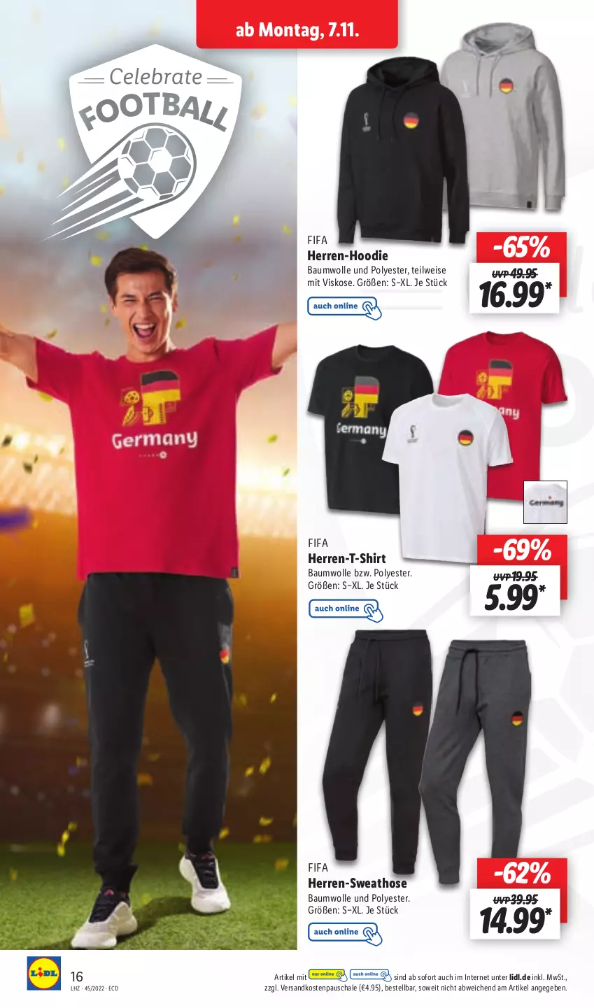 Aktueller Prospekt Lidl - Aktionsprospekt - von 07.11 bis 12.11.2022 - strona 16 - produkty: Bau, baumwolle, eis, herren-t-shirt, hose, ndk, Schal, Schale, shirt, Sweathose, T-Shirt, Ti, wolle