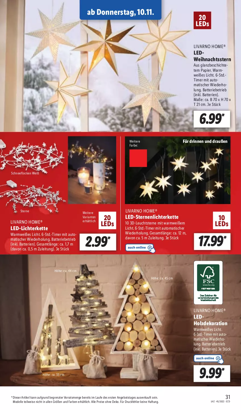 Aktueller Prospekt Lidl - Aktionsprospekt - von 07.11 bis 12.11.2022 - strona 31 - produkty: angebot, auto, batterie, batterien, dekoration, dell, eis, elle, Holz, Kette, led-licht, leds, lichterkette, Mode, papier, reis, Ria, Ti, timer, tisch, Weihnachtsstern, ZTE