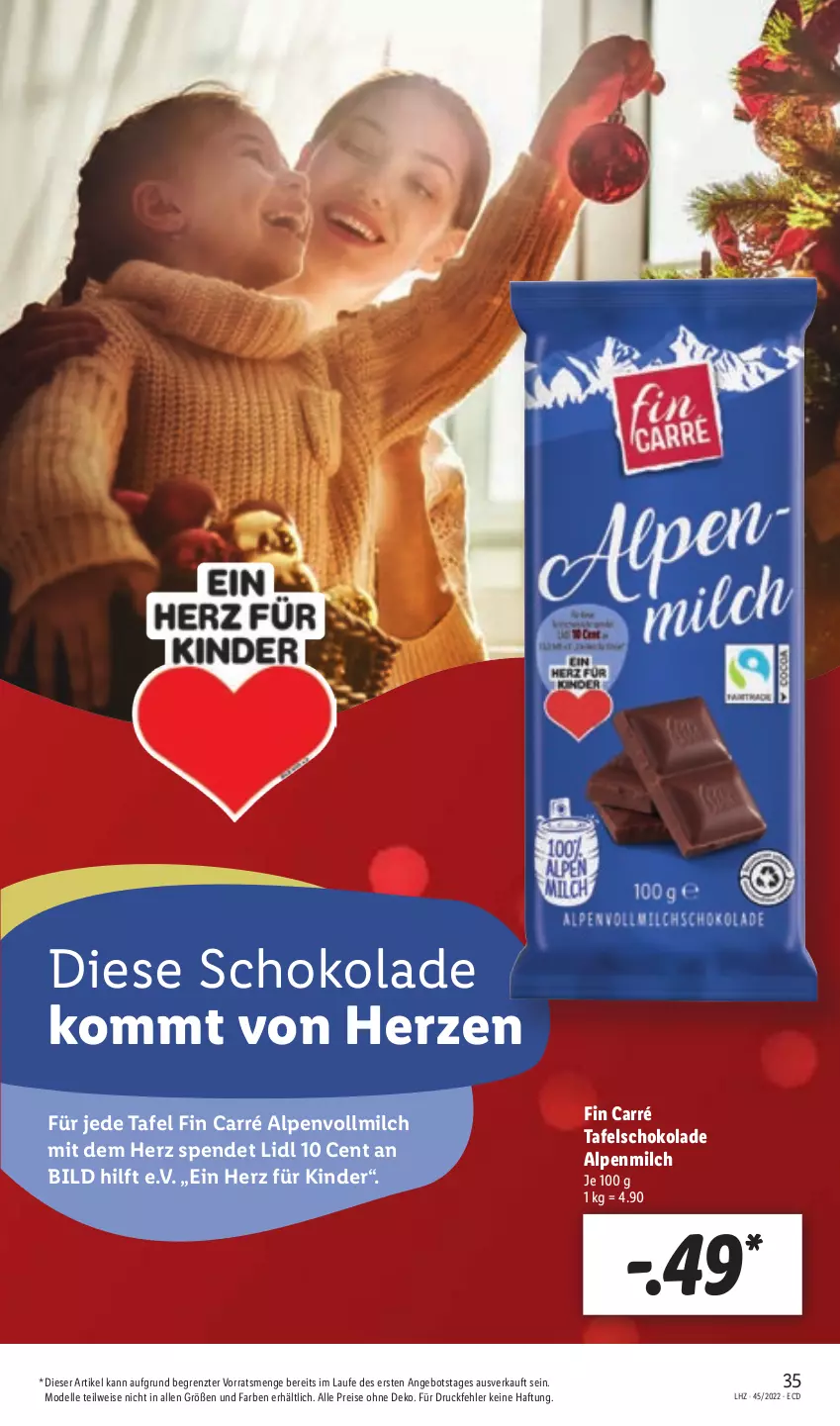 Aktueller Prospekt Lidl - Aktionsprospekt - von 07.11 bis 12.11.2022 - strona 35 - produkty: alpenmilch, angebot, dell, eis, elle, Kinder, milch, Mode, reis, schoko, schokolade, tafelschokolade, Ti, vollmilch, ZTE