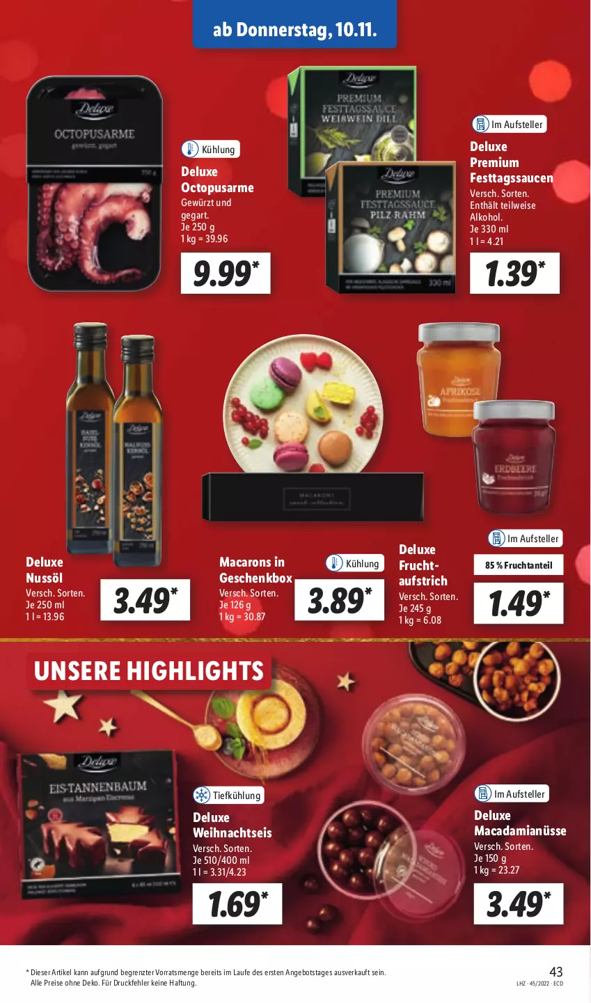 Aktueller Prospekt Lidl - Aktionsprospekt - von 07.11 bis 12.11.2022 - strona 43 - produkty: alkohol, angebot, aufstrich, eis, elle, frucht, Geschenkbox, gewürz, mac, macadamia, Macadamianüsse, Macarons, nuss, reis, sauce, saucen, teller, Ti, ZTE