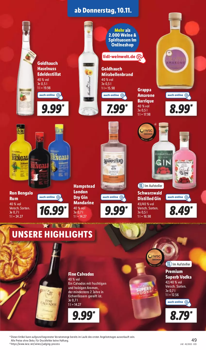 Aktueller Prospekt Lidl - Aktionsprospekt - von 07.11 bis 12.11.2022 - strona 49 - produkty: amaro, angebot, dry gin, eis, elle, frucht, gin, grappa, haselnuss, Holz, london dry, london dry gin, mandarine, mit frucht, nuss, reis, rum, spirituosen, teller, Ti, vodka, wein, weine, ZTE