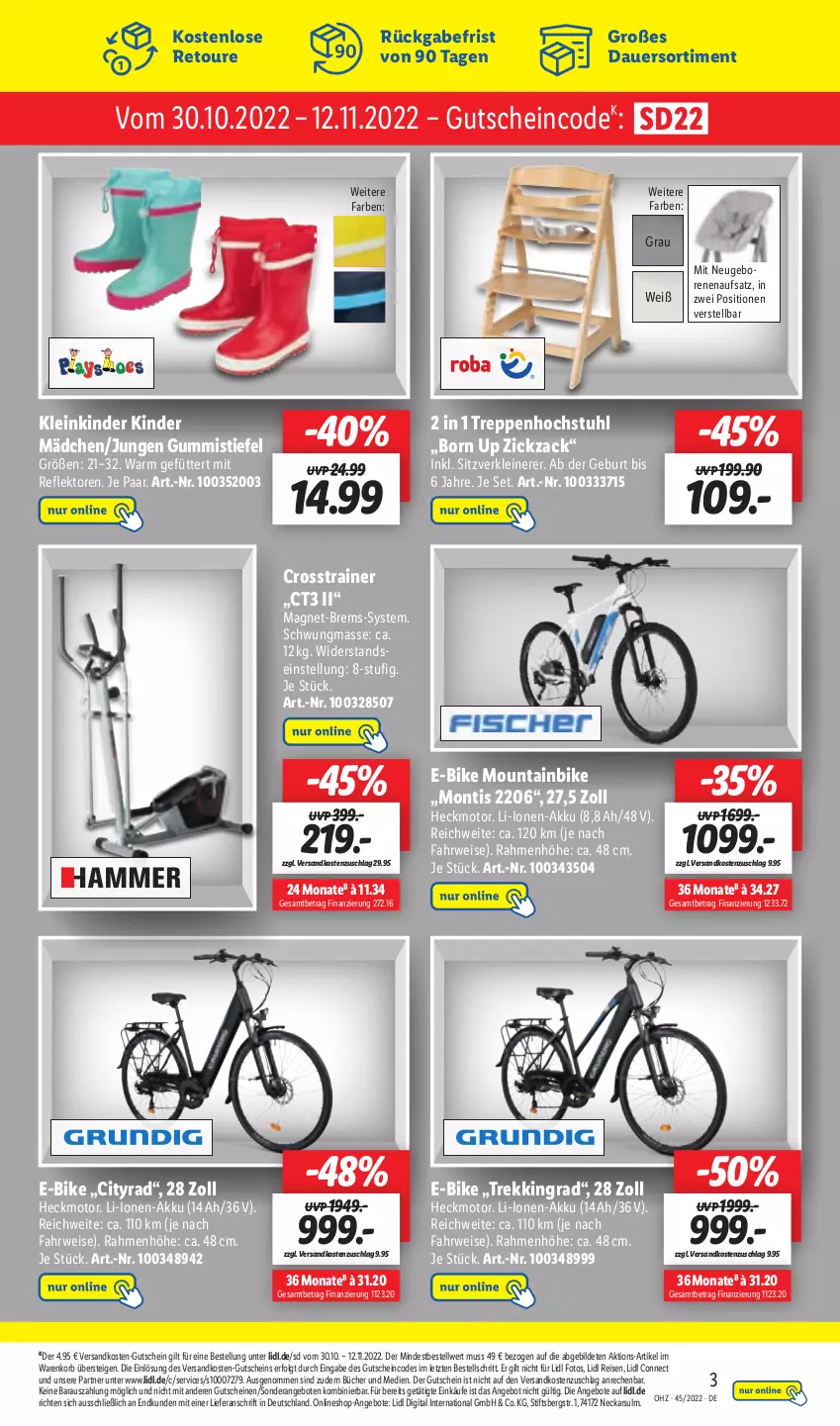 Aktueller Prospekt Lidl - Aktionsprospekt - von 07.11 bis 12.11.2022 - strona 59 - produkty: akku, angebot, angebote, auer, E-Bike, eis, Gummistiefel, gutschein, gutscheine, Kinder, korb, leine, LG, Mountainbike, ndk, reis, rwe, stuhl, Ti, ZTE