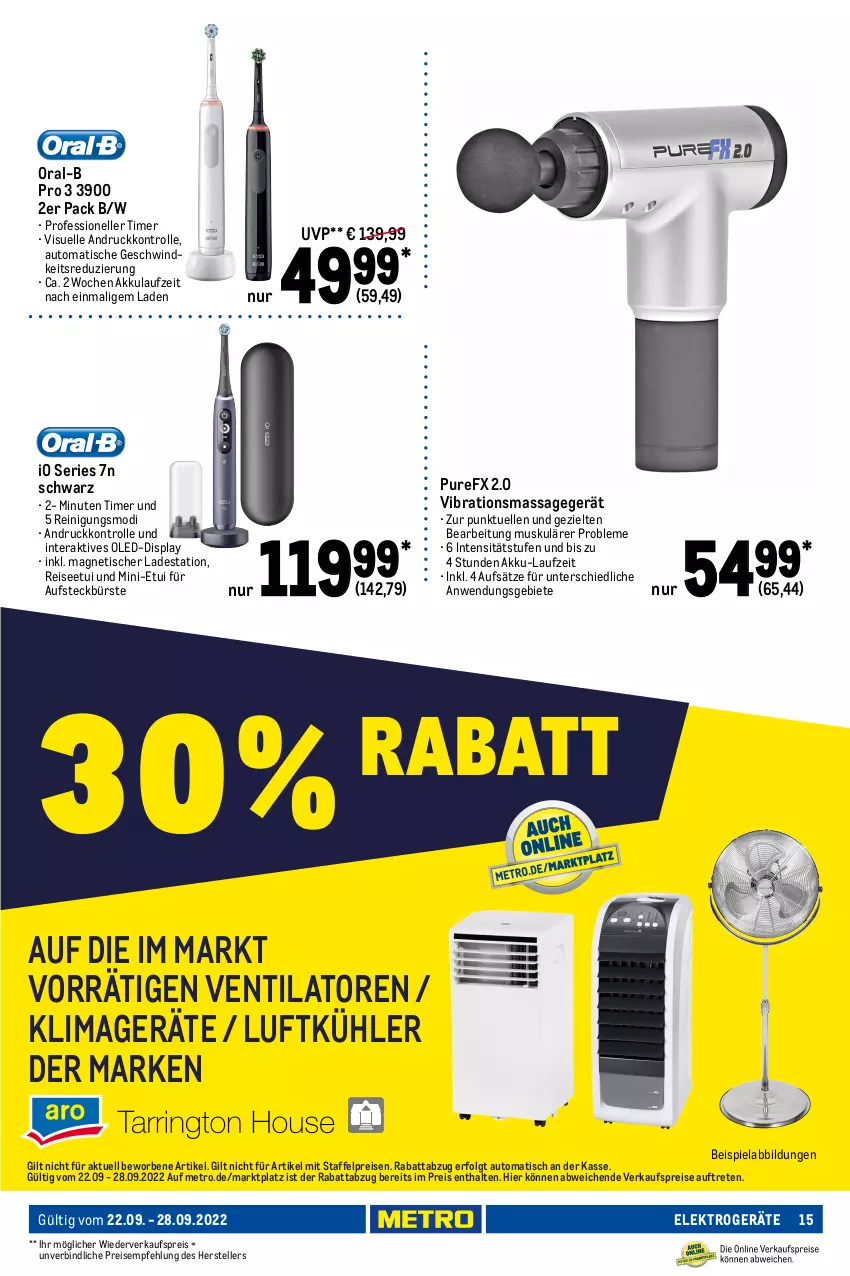 Aktueller Prospekt Metro - NonFood - von 22.09 bis 28.09.2022 - strona 15 - produkty: akku, auto, bamboo, Bau, baumwolle, beispielabbildung, bett, bürste, decke, eis, Elektro, elektrogeräte, elle, geschirr, geschirrtücher, handtuch, heimtextilien, klimagerät, LG, Massagegerät, Metro, mikrofaser, natur, ndk, oral-b, Reinigung, reis, spannbettlaken, teller, Ti, timer, tisch, top-hit, tuc, tücher, ventilator, wolle