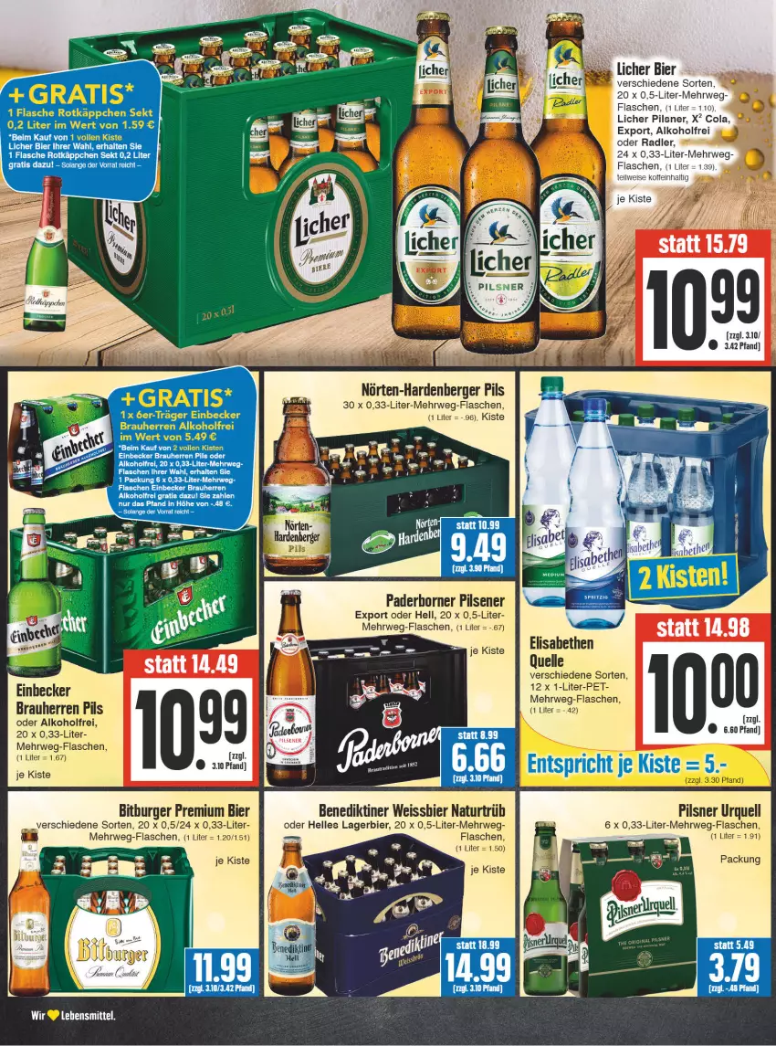 Aktueller Prospekt Edeka - Angebote der Woche - von 09.10 bis 14.10.2023 - strona 12 - produkty: alkohol, Benediktiner, Berger, bier, bitburger, burger, cin, eis, elle, flasche, Lagerbier, lebensmittel, natur, pils, pilsener, pilsner, pilsner urquell, rotkäppchen, rwe, sekt, Ti, weissbier