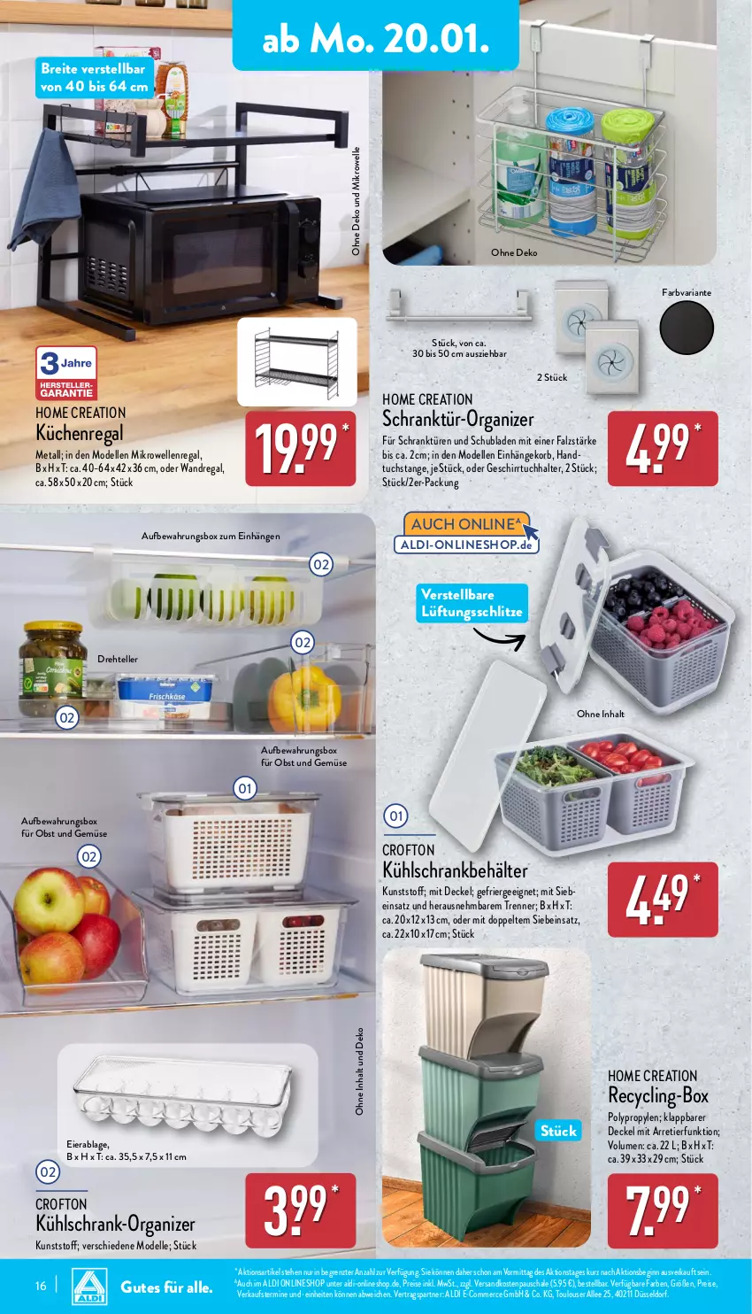 Aktueller Prospekt Aldi Nord - Von Montag - von 20.01 bis 25.01.2025 - strona 16 - produkty: aldi, aufbewahrungsbox, Behälter, Brei, Clin, Crofton, decke, Deckel, dell, eier, eis, elle, Ergee, geschirr, gin, korb, küche, Küchen, Küchenregal, kühlschrank, mikrowelle, Mode, ndk, obst, Obst und Gemüse, regal, reis, Ria, Schal, Schale, Schrank, teller, Ti, tuc, und gemüse, wandregal, ZTE