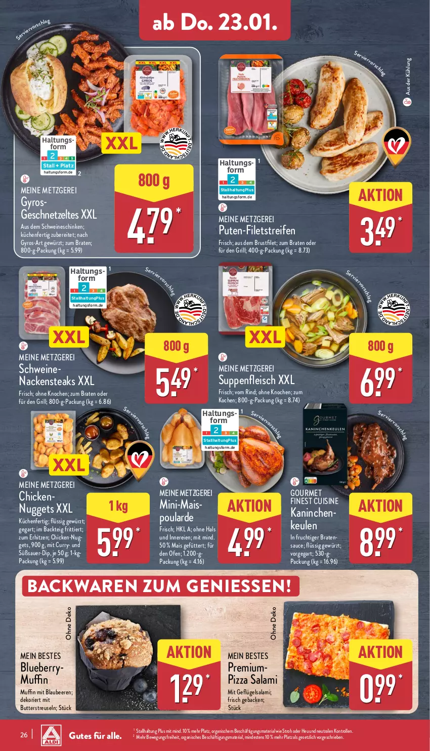 Aktueller Prospekt Aldi Nord - Von Montag - von 20.01 bis 25.01.2025 - strona 26 - produkty: auer, backwaren, beere, beeren, bio, Blaubeer, blaubeere, blueberry, braten, brustfilet, butter, curry, dip, eis, filet, filets, fleisch, frucht, geback, Geflügel, geschnetzeltes, gewürz, grill, gyros, Heu, küche, Küchen, mais, Muffin, Nackensteak, nackensteaks, nuggets, Ofen, pizza, pute, reifen, Ria, rind, salami, sauce, schinken, schwein, schweine, schweinenacken, steak, steaks, suppe, suppen, suppenfleisch, Ti, wein, weine, Zelt