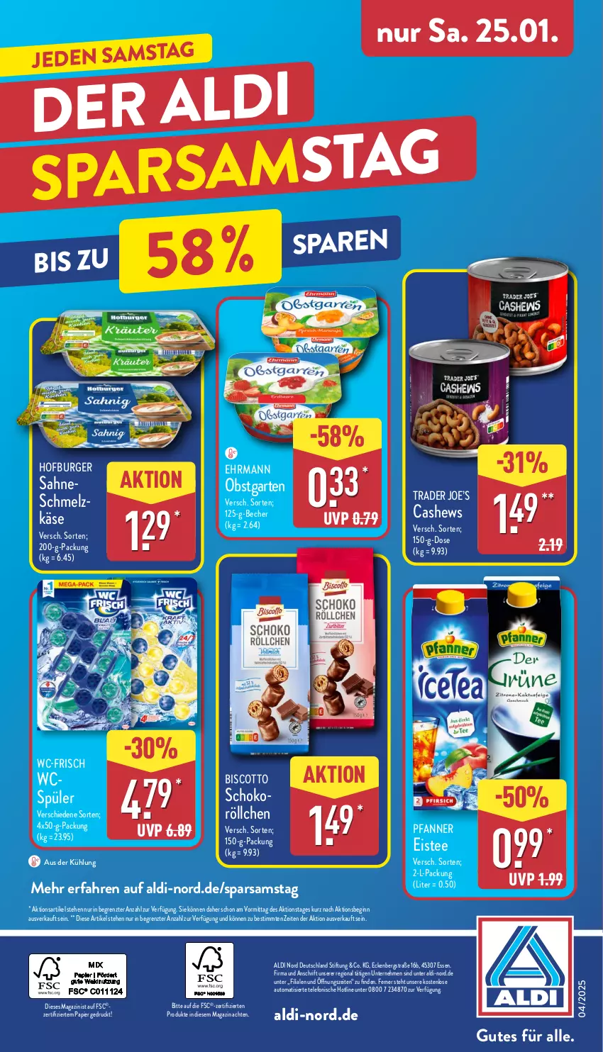 Aktueller Prospekt Aldi Nord - Von Montag - von 20.01 bis 25.01.2025 - strona 36 - produkty: aldi, auto, Becher, biscotto, burger, Cashew, ehrmann, eis, eistee, Garten, gin, Käse, magazin, obst, obstgarten, papier, pfanne, Pfanner, sahne, schoko, tee, telefon, Ti, ZTE