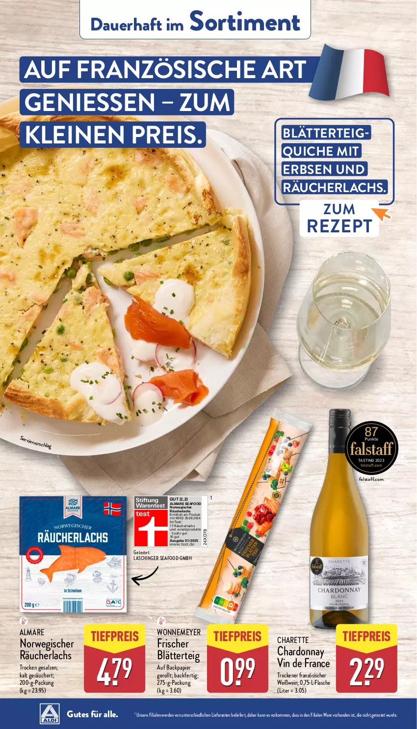 Aktueller Prospekt Aldi Nord - Von Montag - von 20.01 bis 25.01.2025 - strona 37 - produkty: almare, asti, auer, blätterteig, eis, erbsen, erde, flasche, lachs, leine, papier, Quiche, Räucherlachs, reis, rezept, rwe, salz, Ti, tiefpreis, vin de france, wein, Weißwein