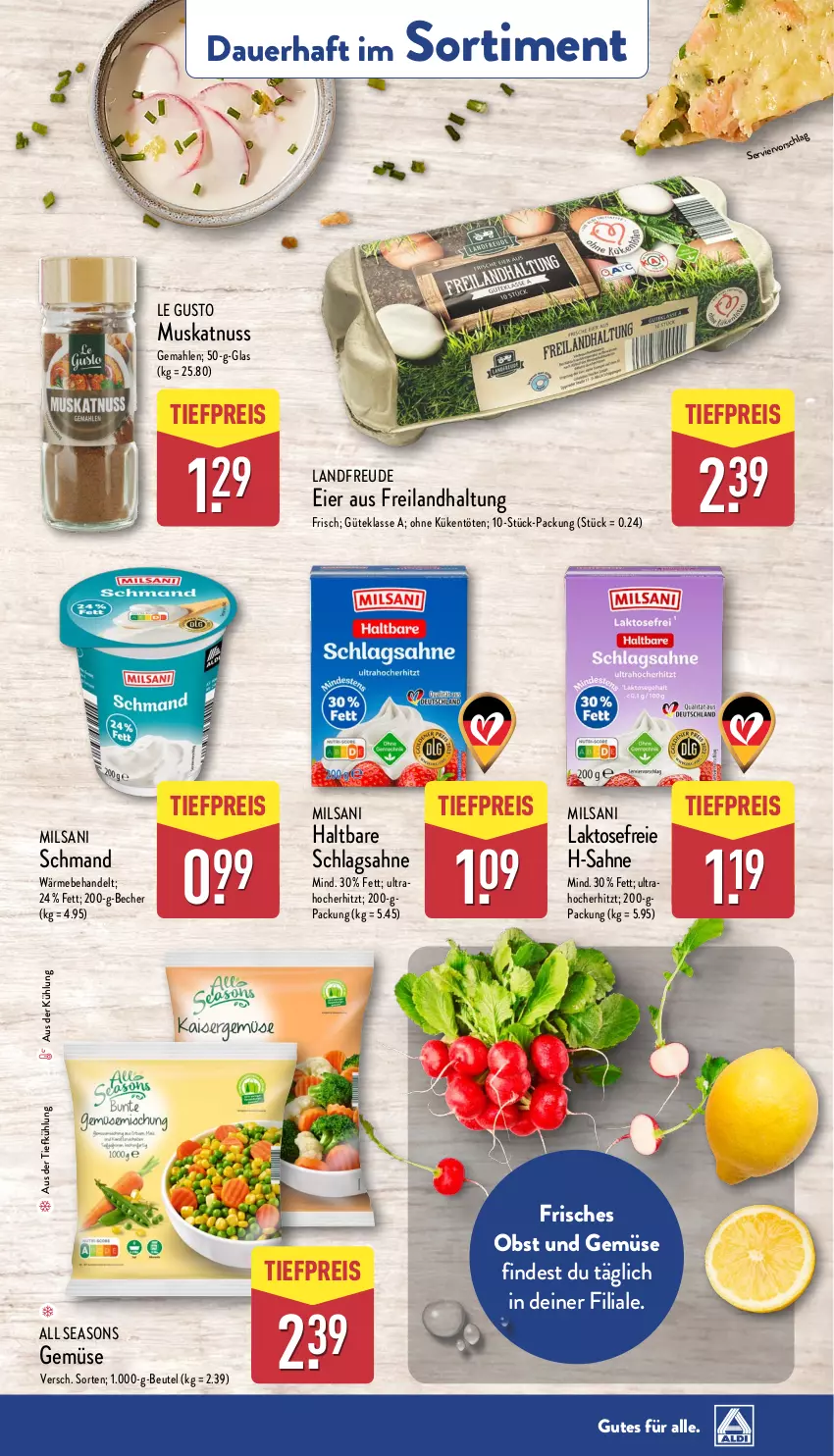 Aktueller Prospekt Aldi Nord - Von Montag - von 20.01 bis 25.01.2025 - strona 38 - produkty: auer, aus der tiefkühlung, Becher, beutel, eier, eis, Muskatnuss, nuss, obst, Obst und Gemüse, reis, sahne, schlagsahne, schmand, Ti, tiefpreis, und gemüse