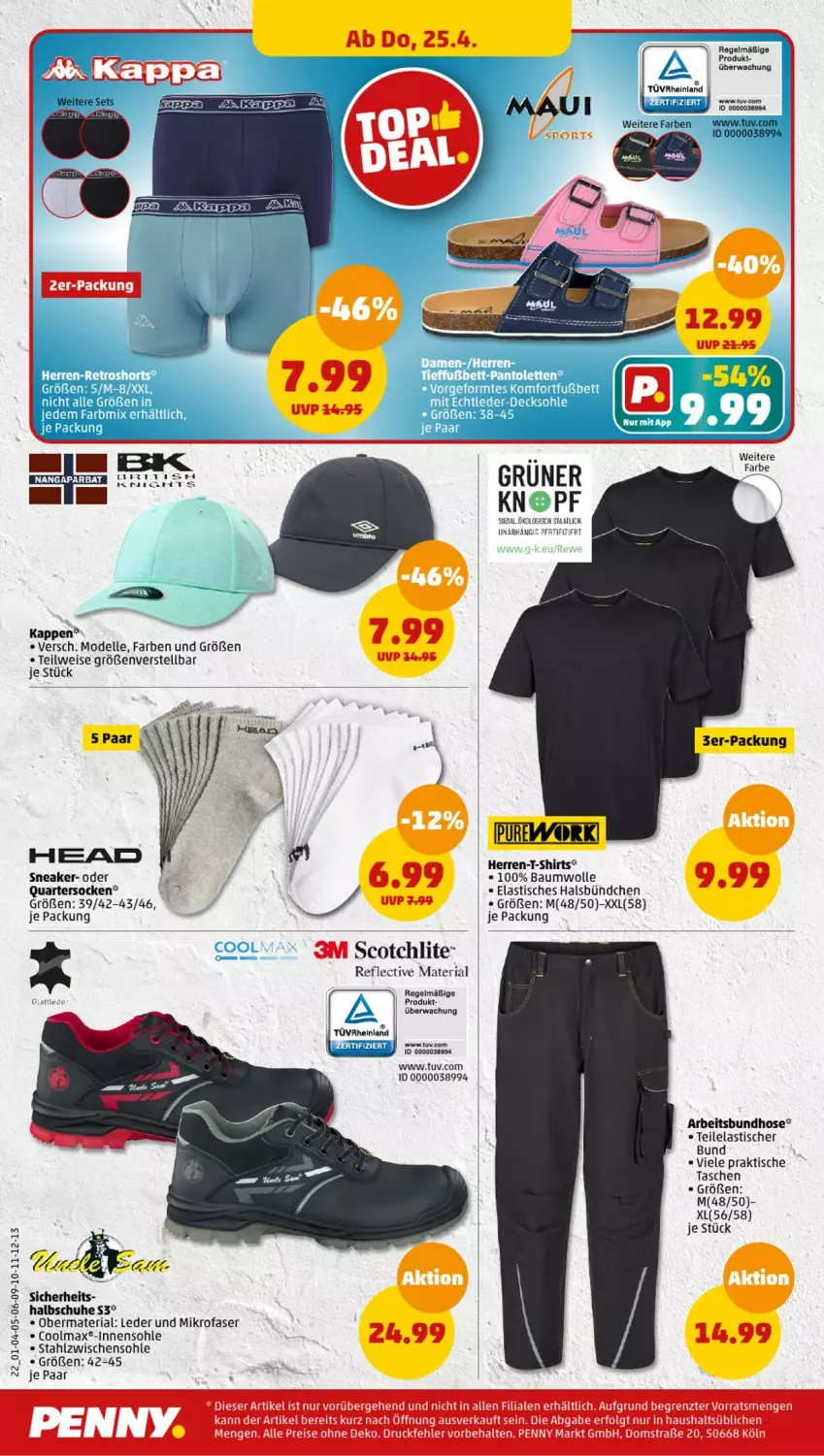 Aktueller Prospekt Penny - Prospekte - von 22.04 bis 27.04.2024 - strona 22 - produkty: asti, Bau, baumwolle, dell, eis, elle, herren-t-shirt, hose, LG, mikrofaser, Mode, reis, Ria, scotch, shirt, shirts, sneaker, socken, Sport, T-Shirt, Tasche, taschen, Ti, tisch, wolle, ZTE